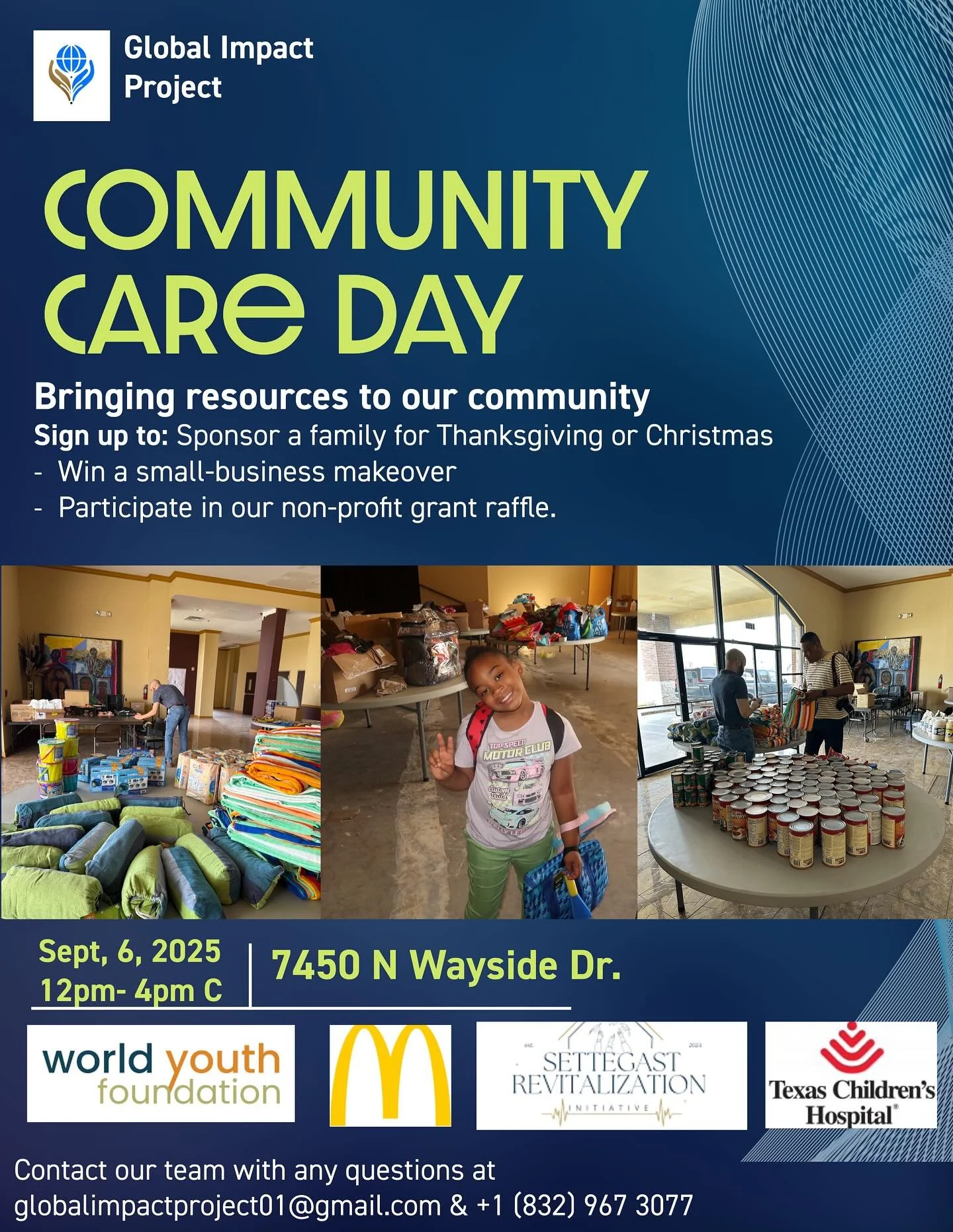 🌟 COMMUNITY CARE DAY is coming! 🌟
Join us September 6th as we bring resources directly to OUR community! From sponsoring families for the holidays to small business makeovers and nonprofit grant raffles - we’re making IMPACT happen! 💪
📍 74