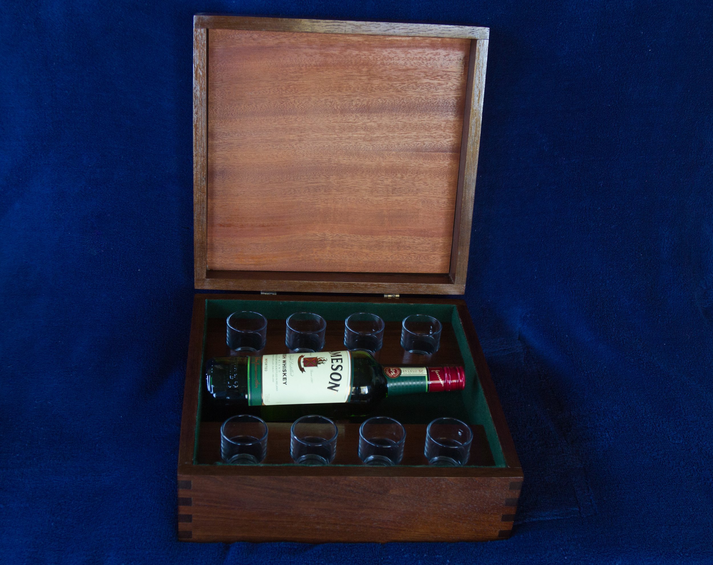 Booze Box Interior with holder for 8 shot glasses and 750mL bottle