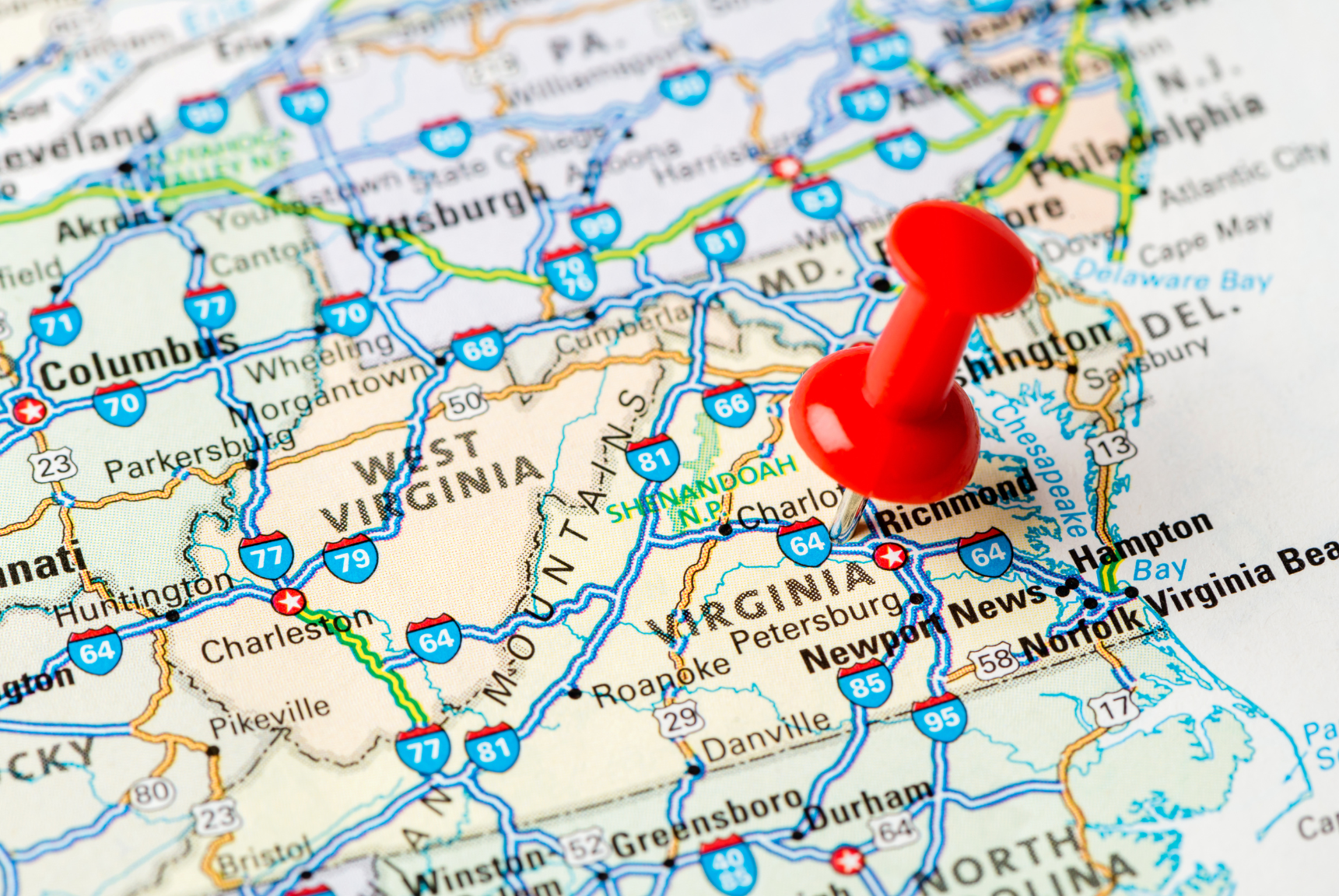 map with pin in Virginia