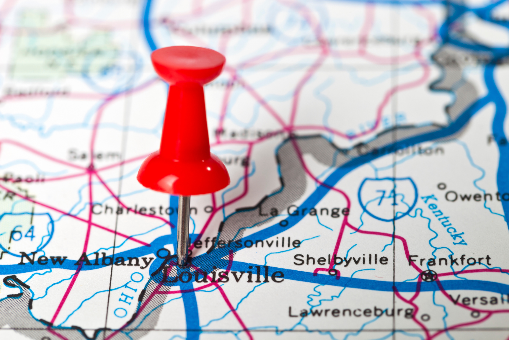map with pin in Louisville