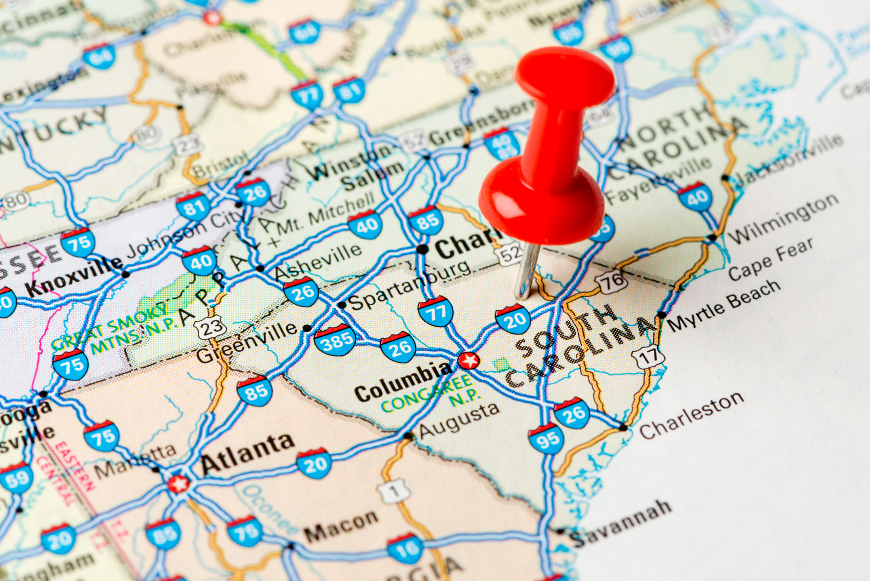 map with pin in South Carolina