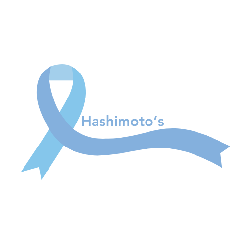 Blue awareness ribbon with the word "Hashimoto's" on it.  Hashimoto Consulting Services honors the work of patients and advocates in Hashimoto's Disease.