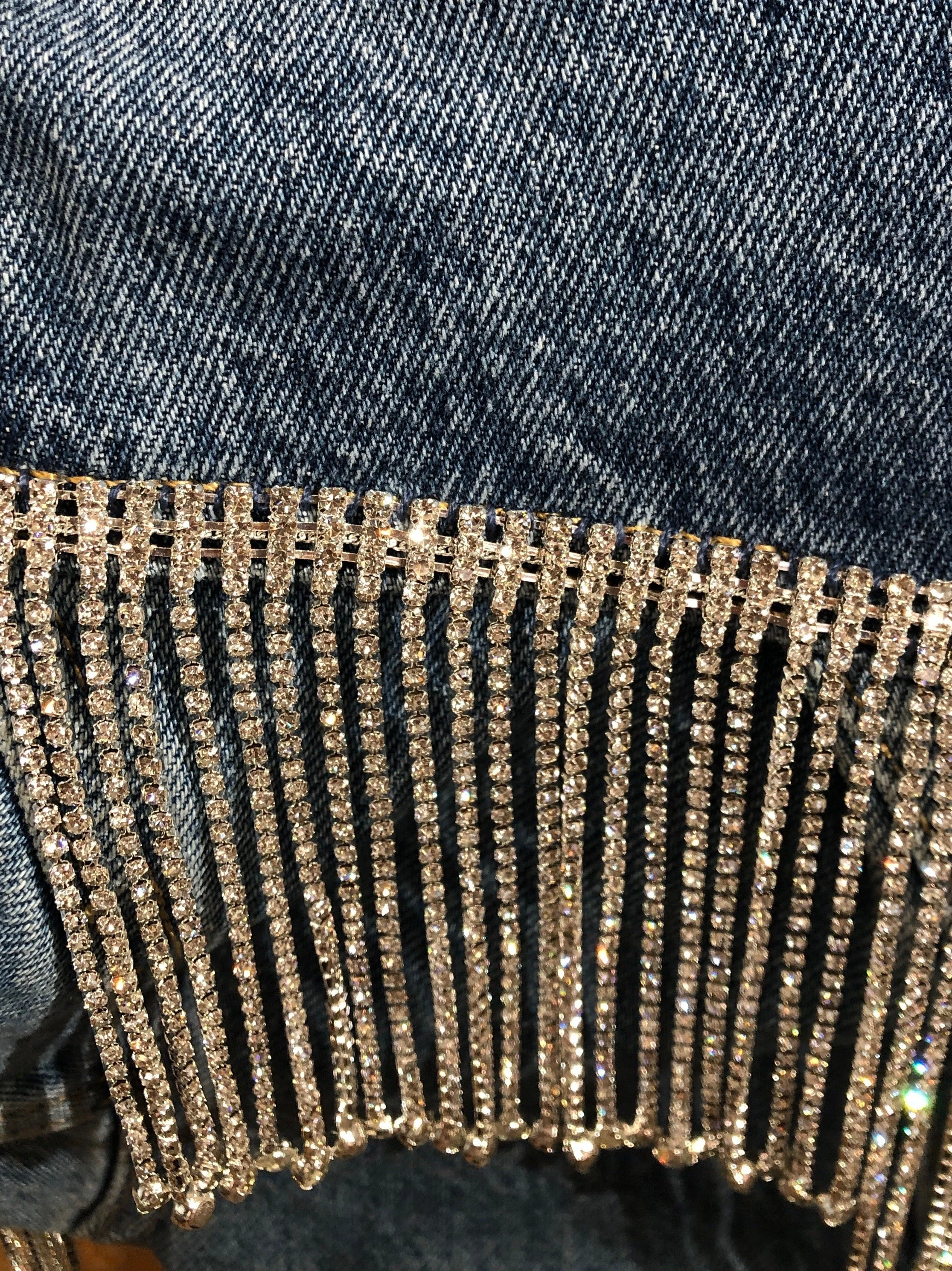 Hand-sewn rhinestone fringe