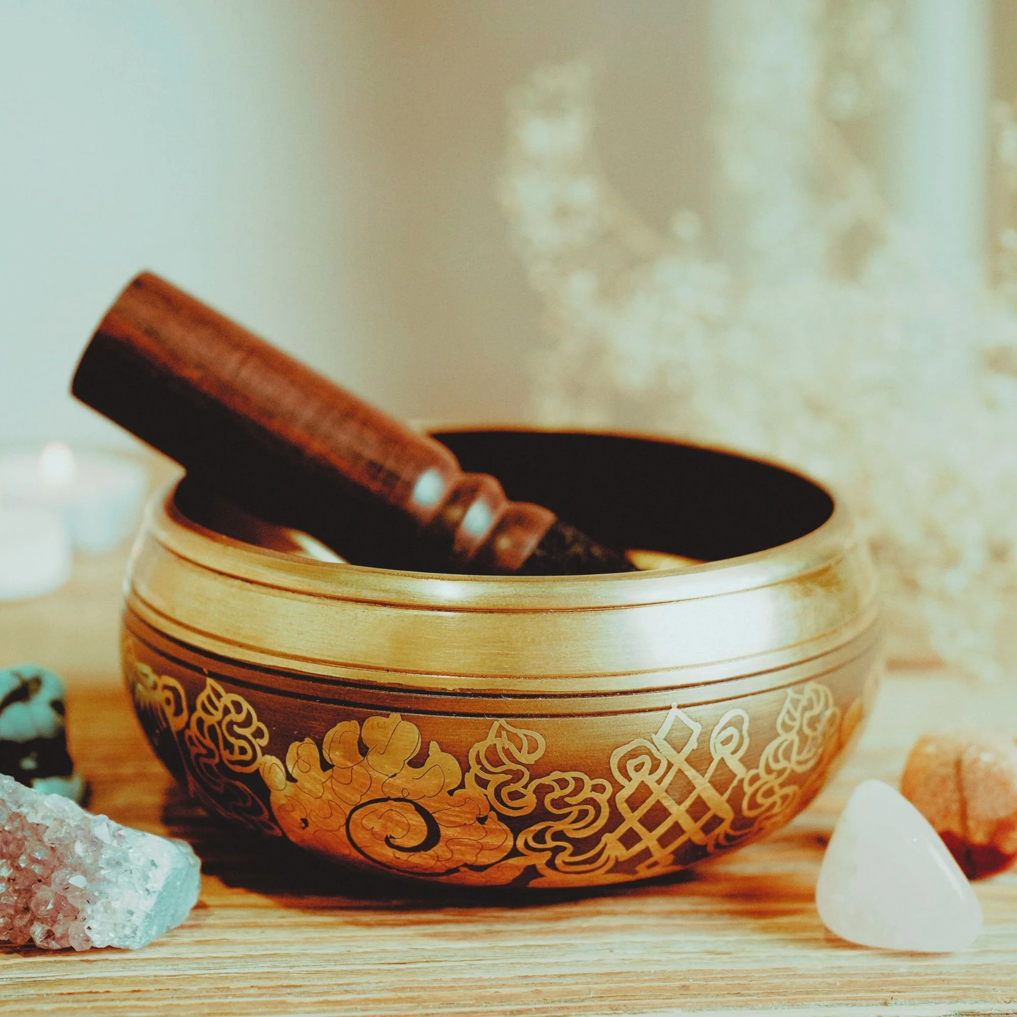 Tibetan sound bowl with crystals