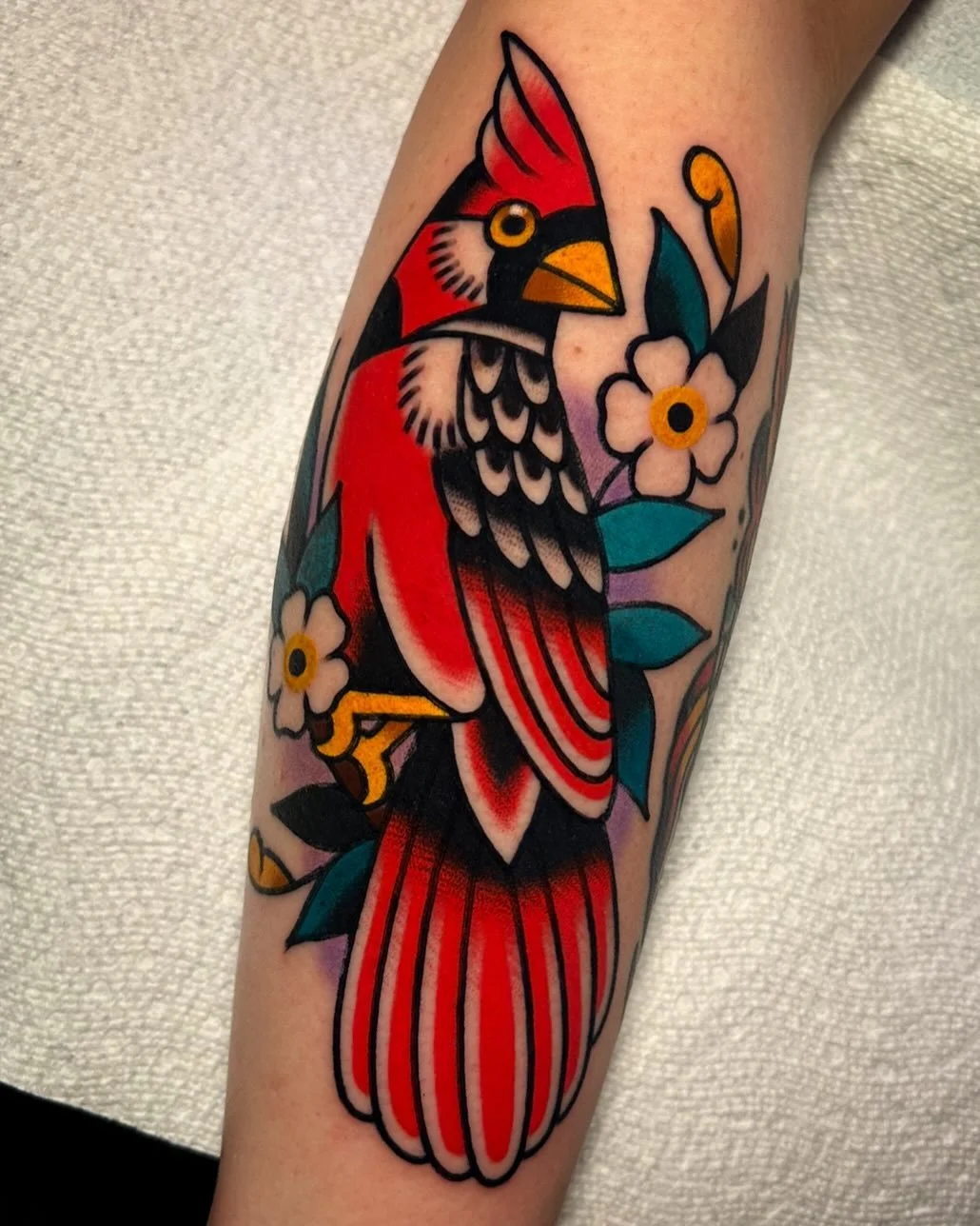 Cardinal tattooed for Anna, thank you so much for getting tattooed again!! Done with machines made by @suarezism and myself. We have a handful of them ready to go, just DM either of us or @amigosmfg if you&rsquo;d like to get your new favorites 😊 @s