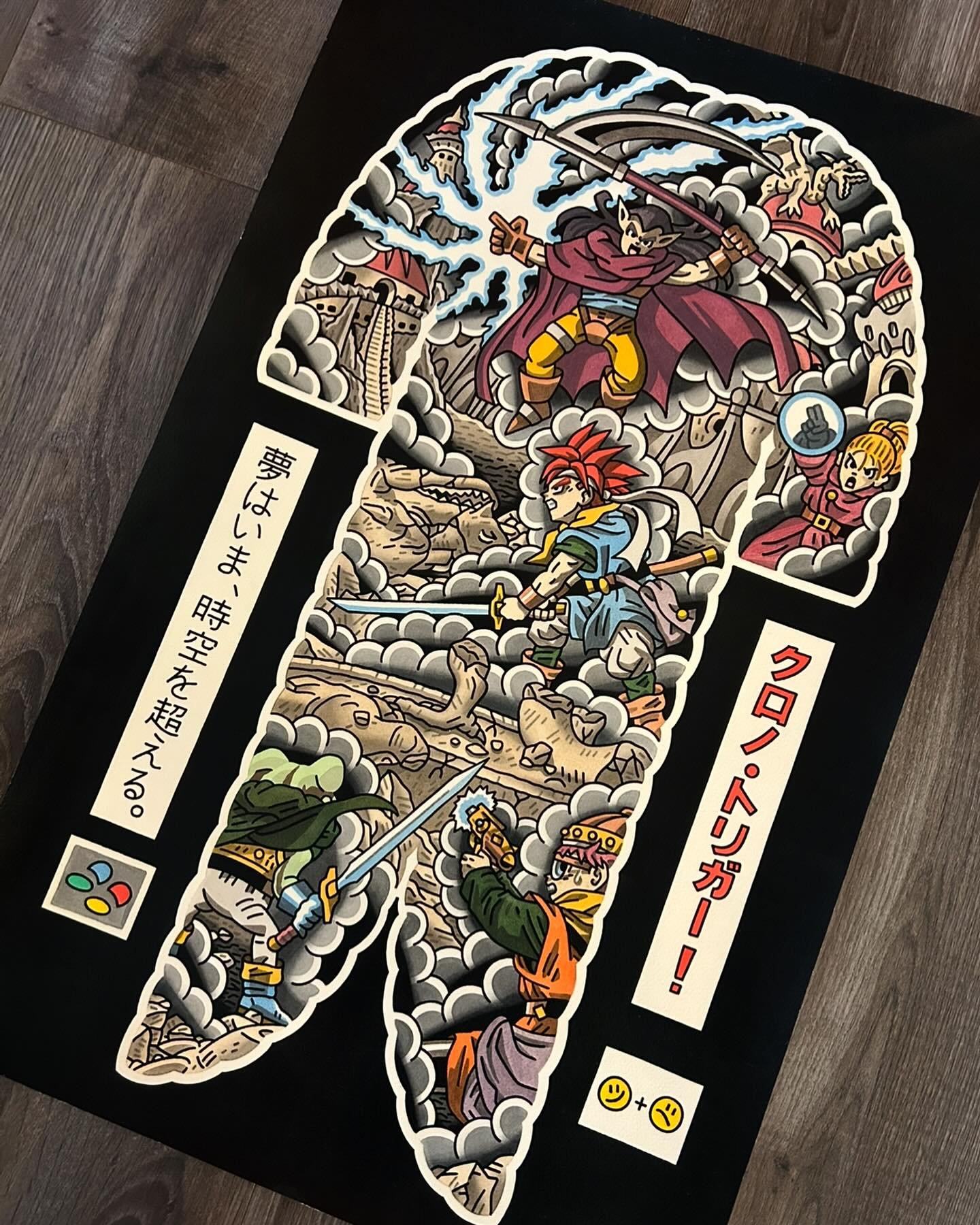 &lsquo;The Black Wind Howls&rsquo; 28&rdquo;x18&rdquo; nib and tattoo pigments on watercolor paper. This is a full back concept I painted awhile ago, depicting one of my favorite parts of one of my favorite JRPGs ever @chrono_trigger_ I would be SO s