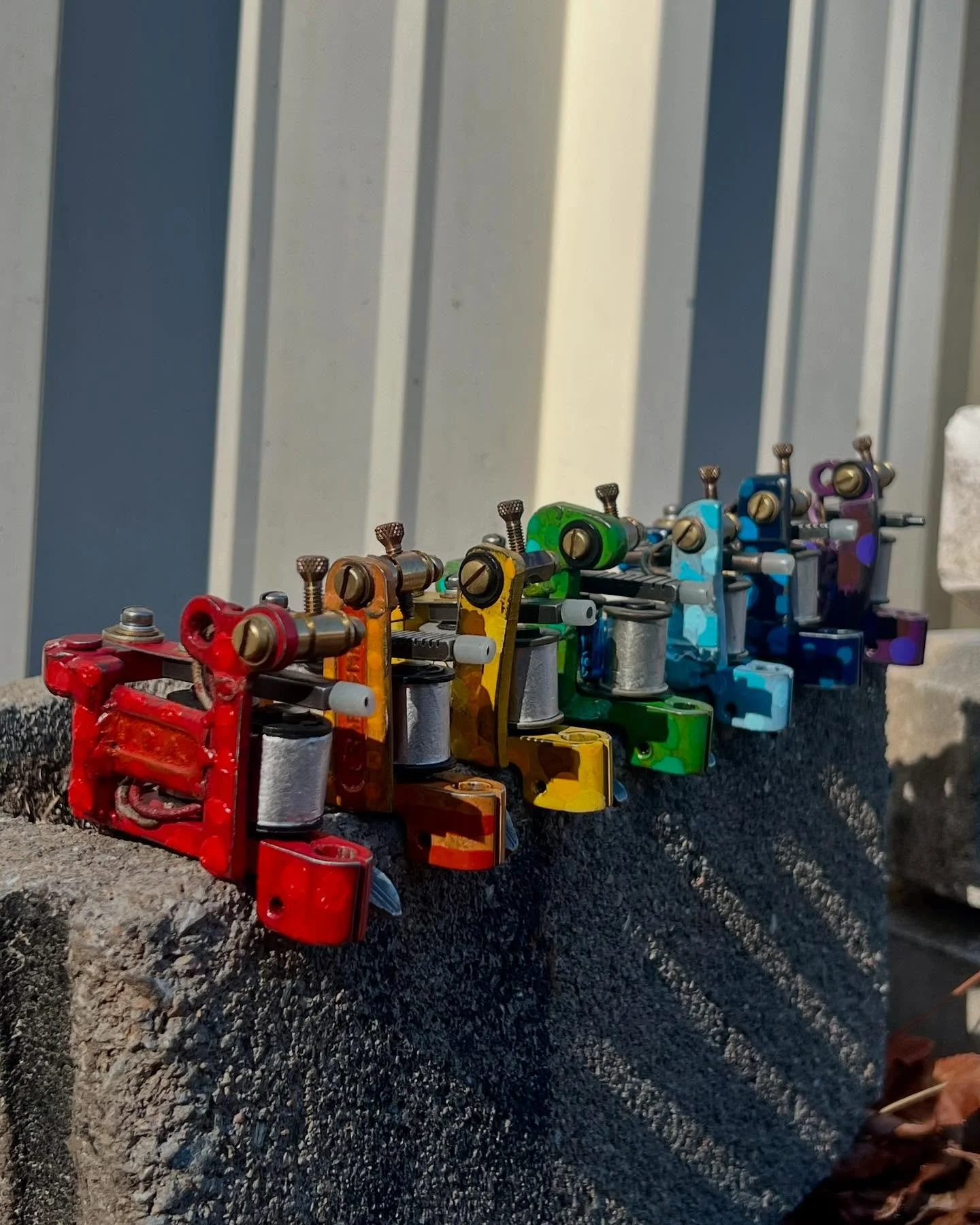 🌈 NEW MACHINES AVAILABLE 🌈 We have five liners and two shaders, each one representing a color of the spectrum. Our frames are made of vintage cast iron and wrenches, and built for different functions. All of our coils are meticulously hand wound, e