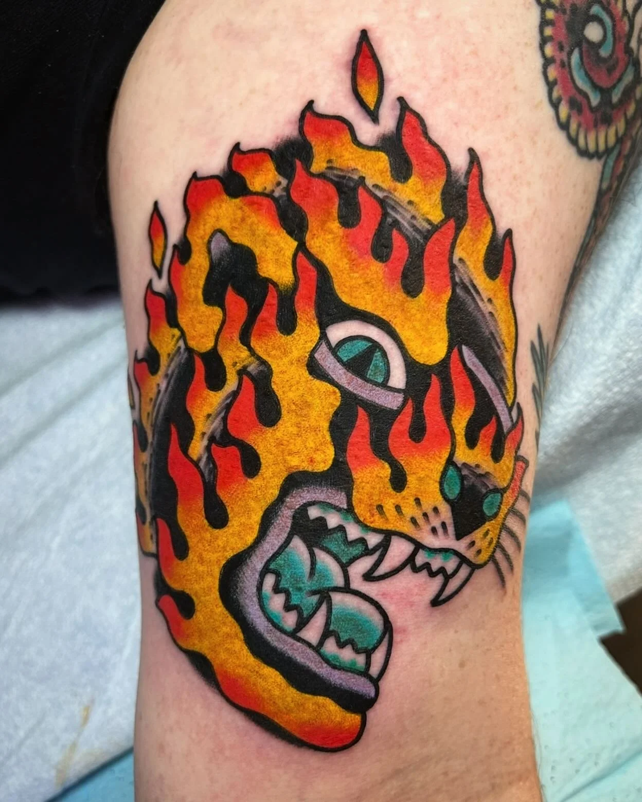 HELL CAT SPEED RACING Thank you Cameron for getting tattooed!! Next to some great tattoos by @austinofthewell! @sweetandsourtattoo @amigosmfg @kingpintattoosupply #kingpintattoosupply