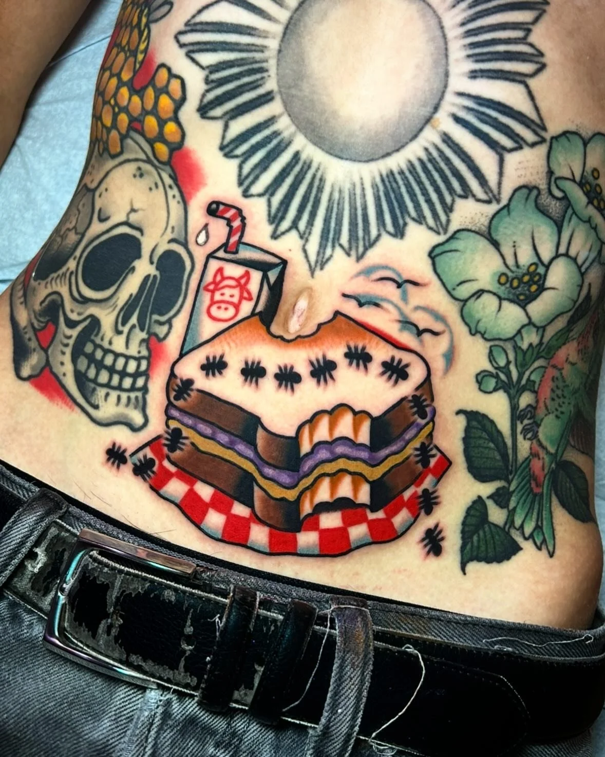 A PB&amp;J and milk for Richard, thank you Richard!!! &lsquo;Sandwiched&rsquo; beside a great one from my dad @dannyreedtattoo!! @sweetandsourtattoo @amigosmfg @kingpintattoosupply #kingpintattoosupply