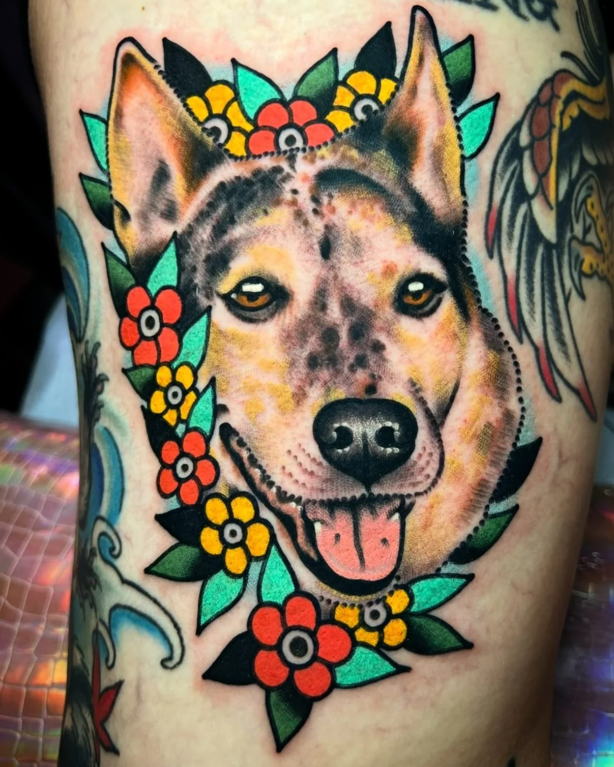 Thank you everybody for the birthday wishes!!! Here&rsquo;s the last one I did at 35 (I&rsquo;m getting old now) on Vera between two sick tattoos by the homies @ryanfink @deandenney Thank you Vera for allowing me to memorialize your sweet boy for you