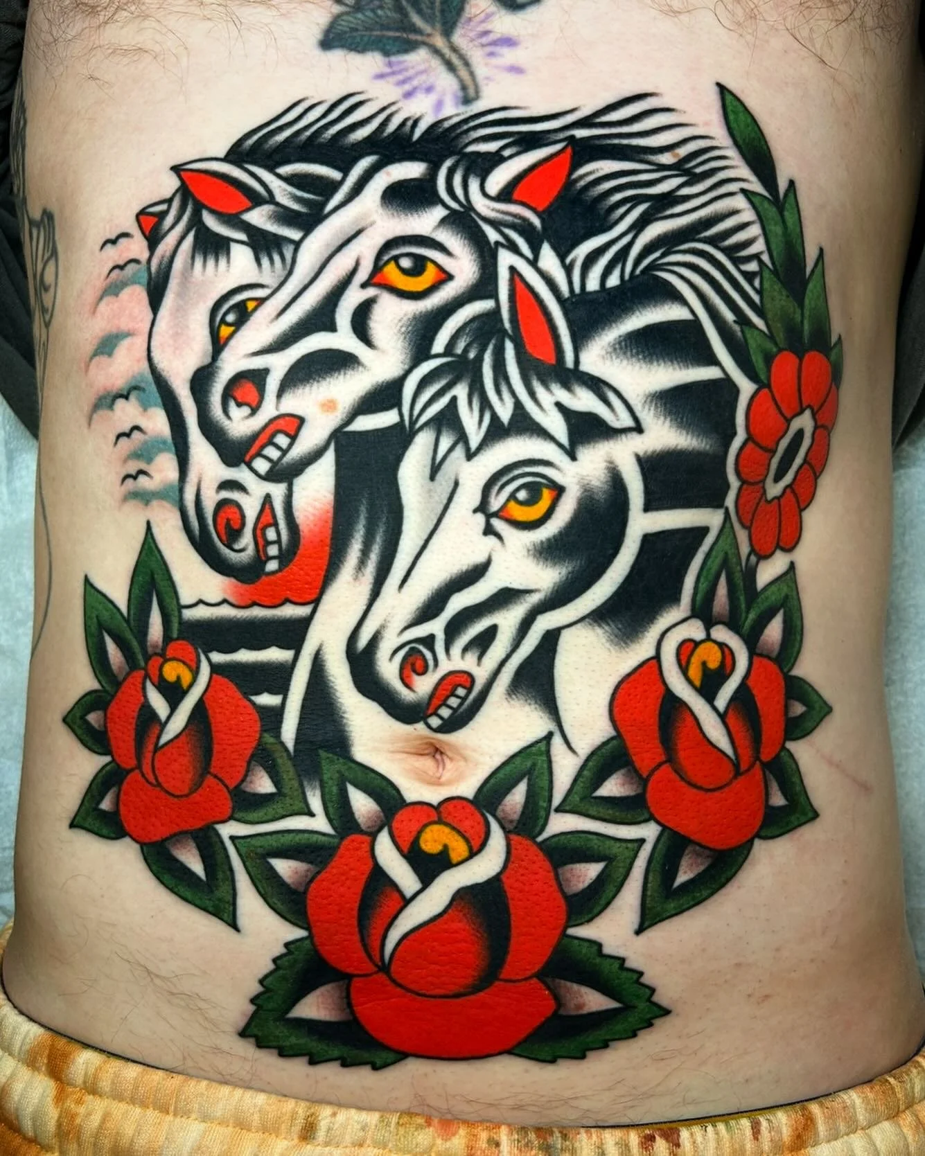 HORSEPOWER HORSEPOWER ALL DIS POLO ON I GOT HORSEPOWER!! Two sessions for Levi, lines and black healed from last time, color is fresh! Thanks again for getting tattooed and sitting like an absolute rock!! Tattooed at @sweetandsourtattoo with @amigosm