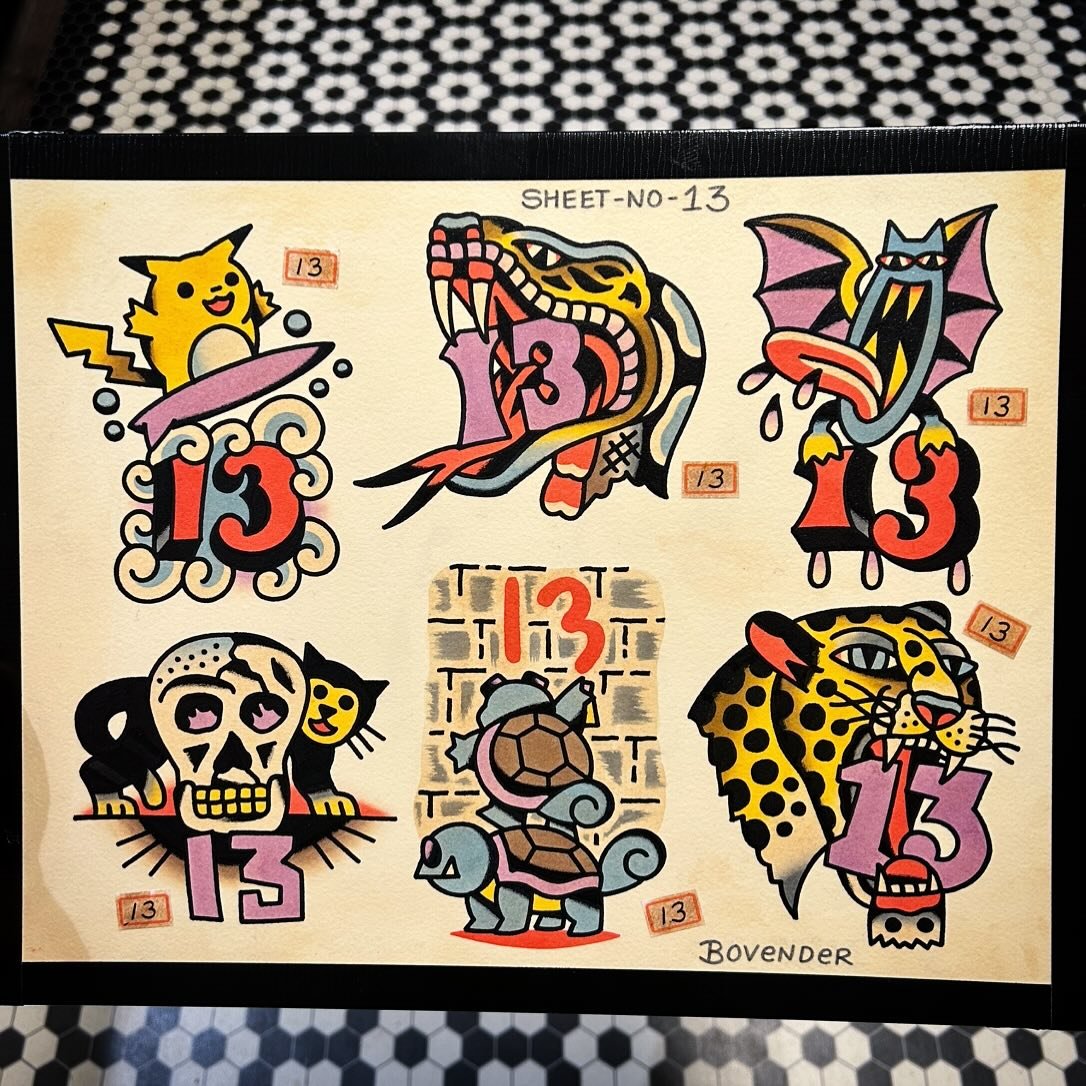 Happy Friday the 13th!! Here&rsquo;s another sheet I painted for today, see y&rsquo;all at @sweetandsourtattoo!! Doors open at 11AM! @amigosmfg @kingpintattoosupply #kingpintattoosupply