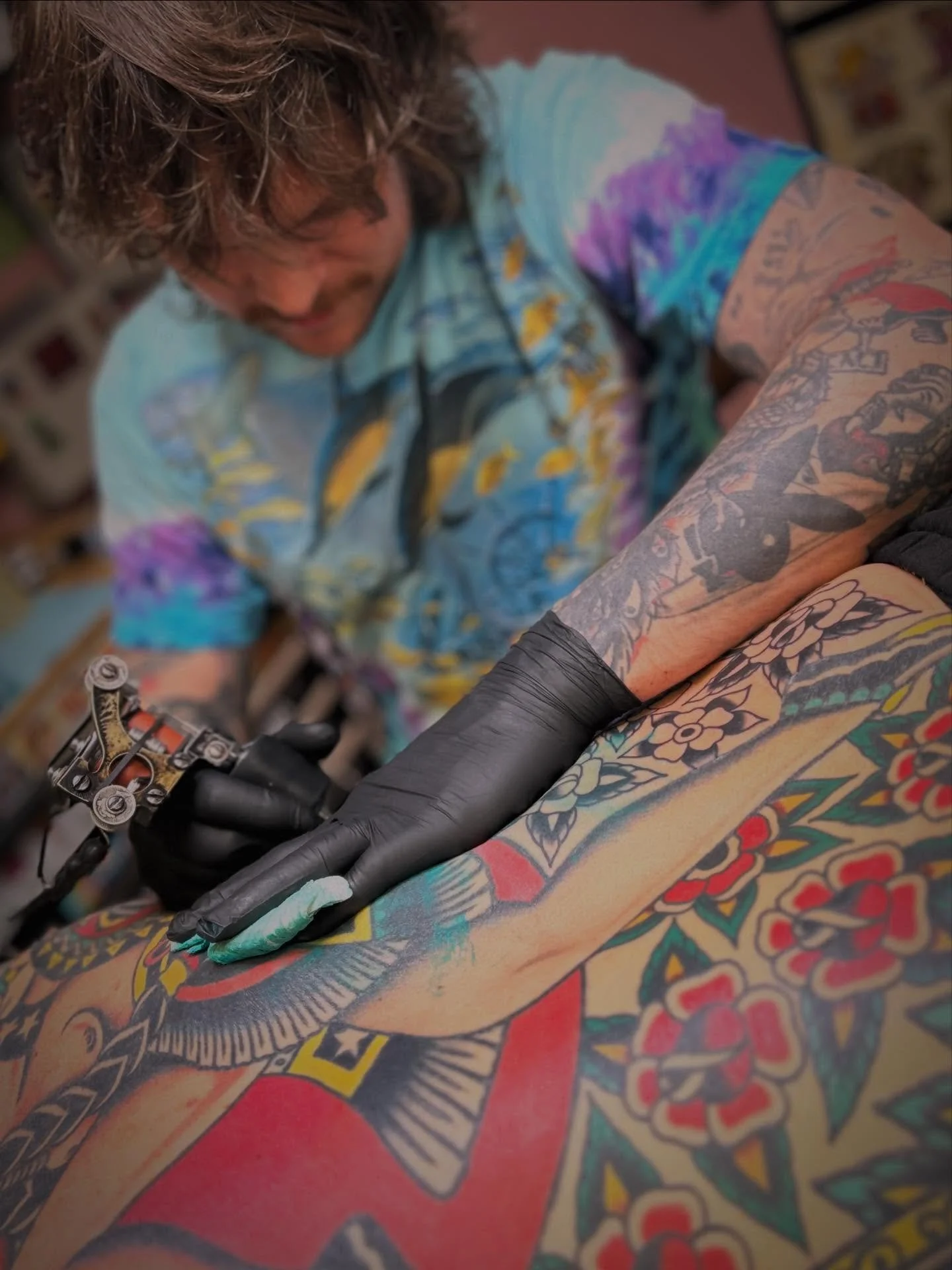 Yesterday was sick!! Got some more work done on Andrew&rsquo;s t-shirt and did this frog on Ben and snagged a couple pics of his tattoos healed from last time!! Hope you&rsquo;re all having a great Friday!! @sweetandsourtattoo @amigosmfg @kingpintatt