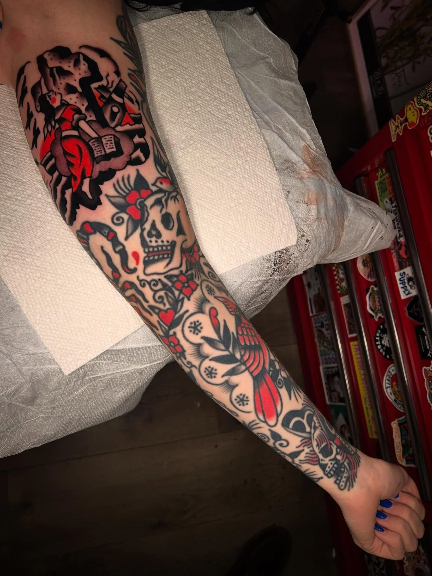 Finally finished Sydney&rsquo;s sleeve! We started it ~8 years ago, most of it is healed around 6 years now with a new Rock of Ages inside the bicep to complete it! Thank you again Sydney for your dedication to getting this done, and for making the t