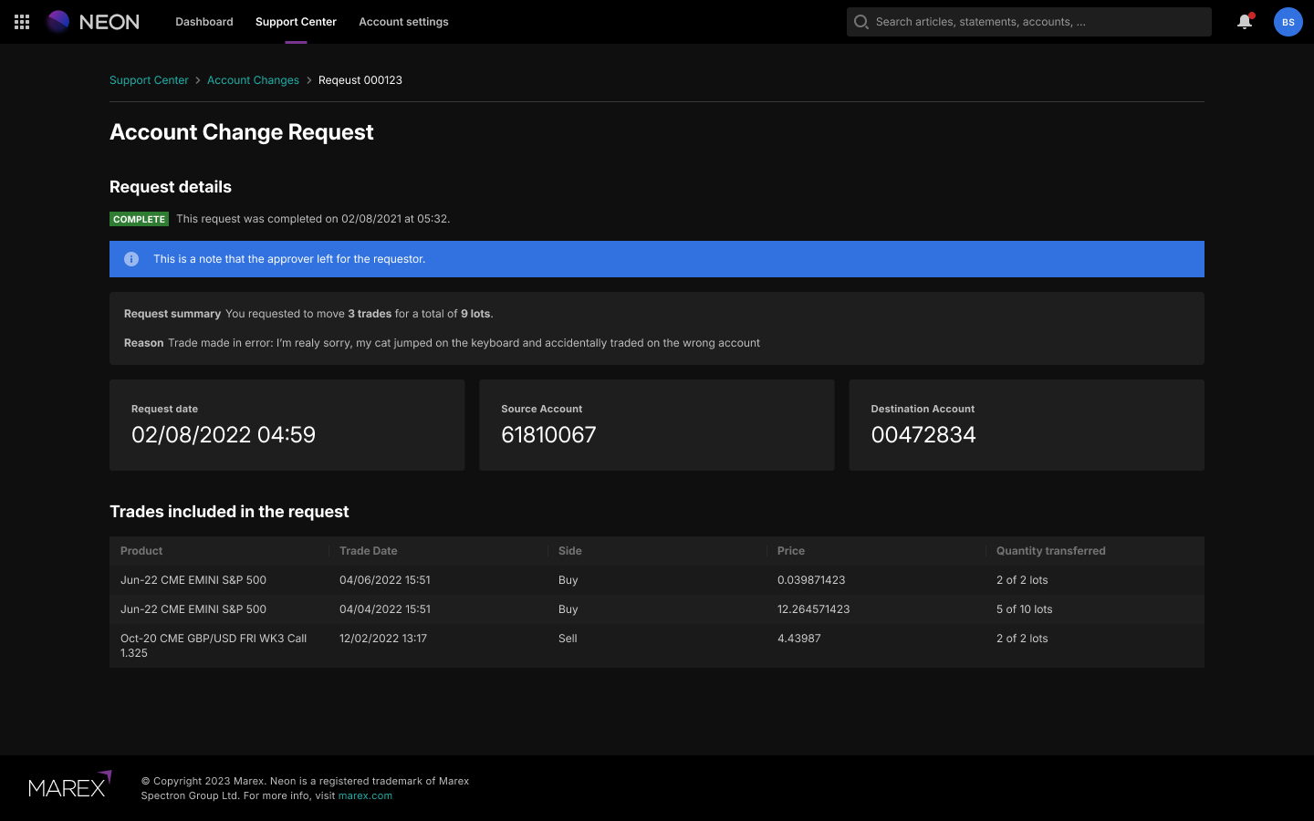 Account Change Request