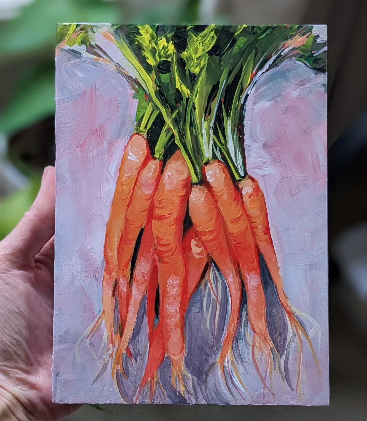 Took a very long break from painting....too long. Now that things are slowing down outside, I'm going to recommit myself to creating. Starting with carrots, 🥕🥕🥕.