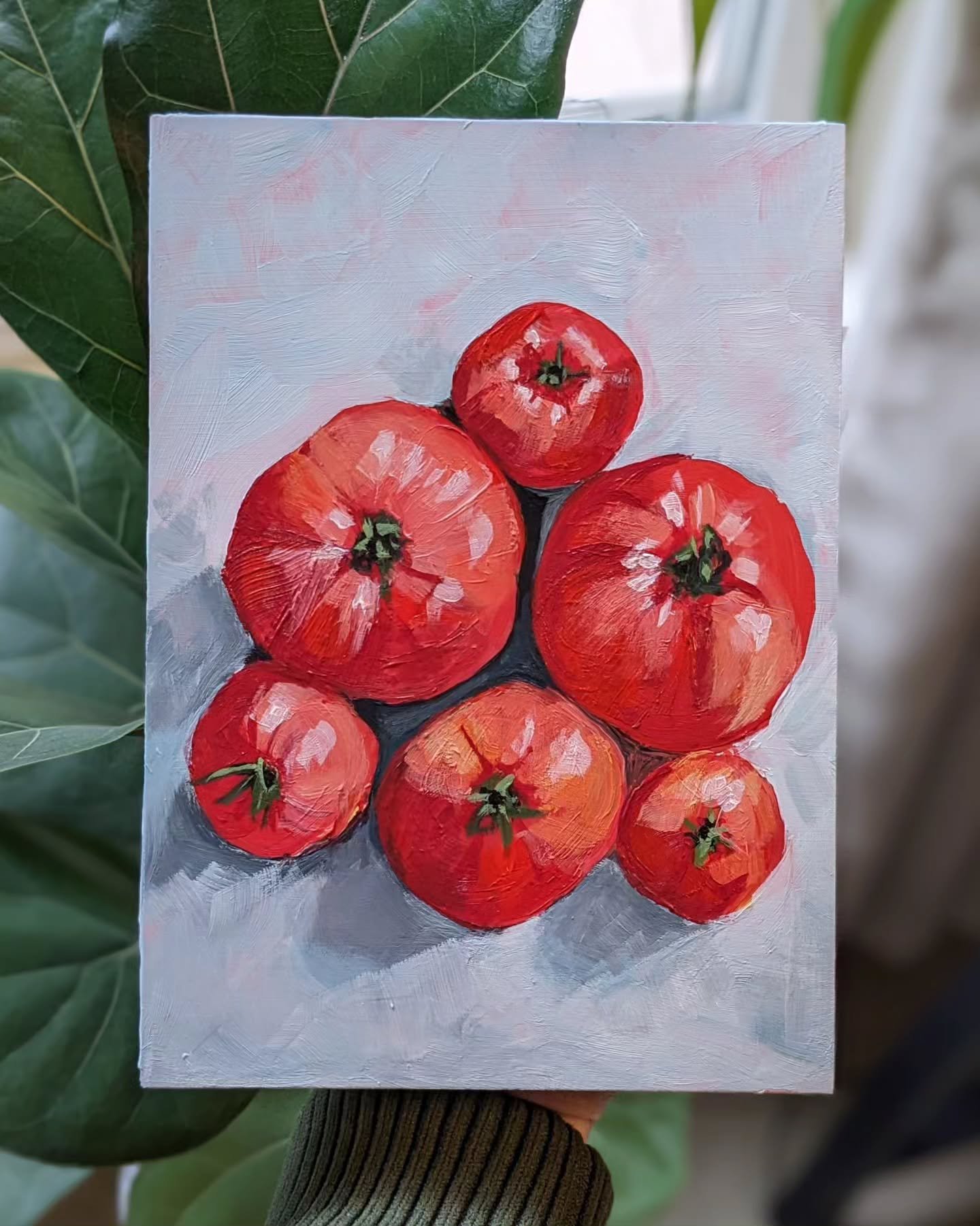 Dreaming of tomato season. 🍅🍅🍅
Tomatoes - 5x7&quot; acrylic wood panel 
.
.
.
#art #artist #painting #tomatoes #artistsoninstagram #acrylicpainting