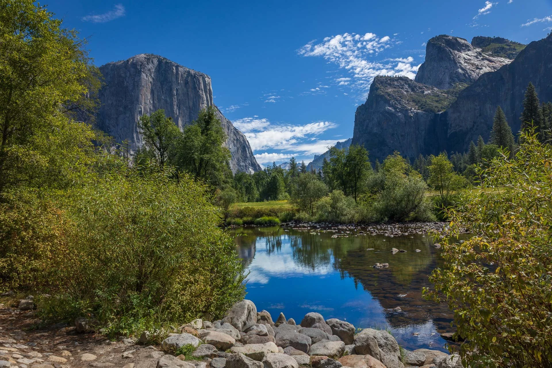 View of Yosemite Valley from "Valley View." Half Dome on the right in back.