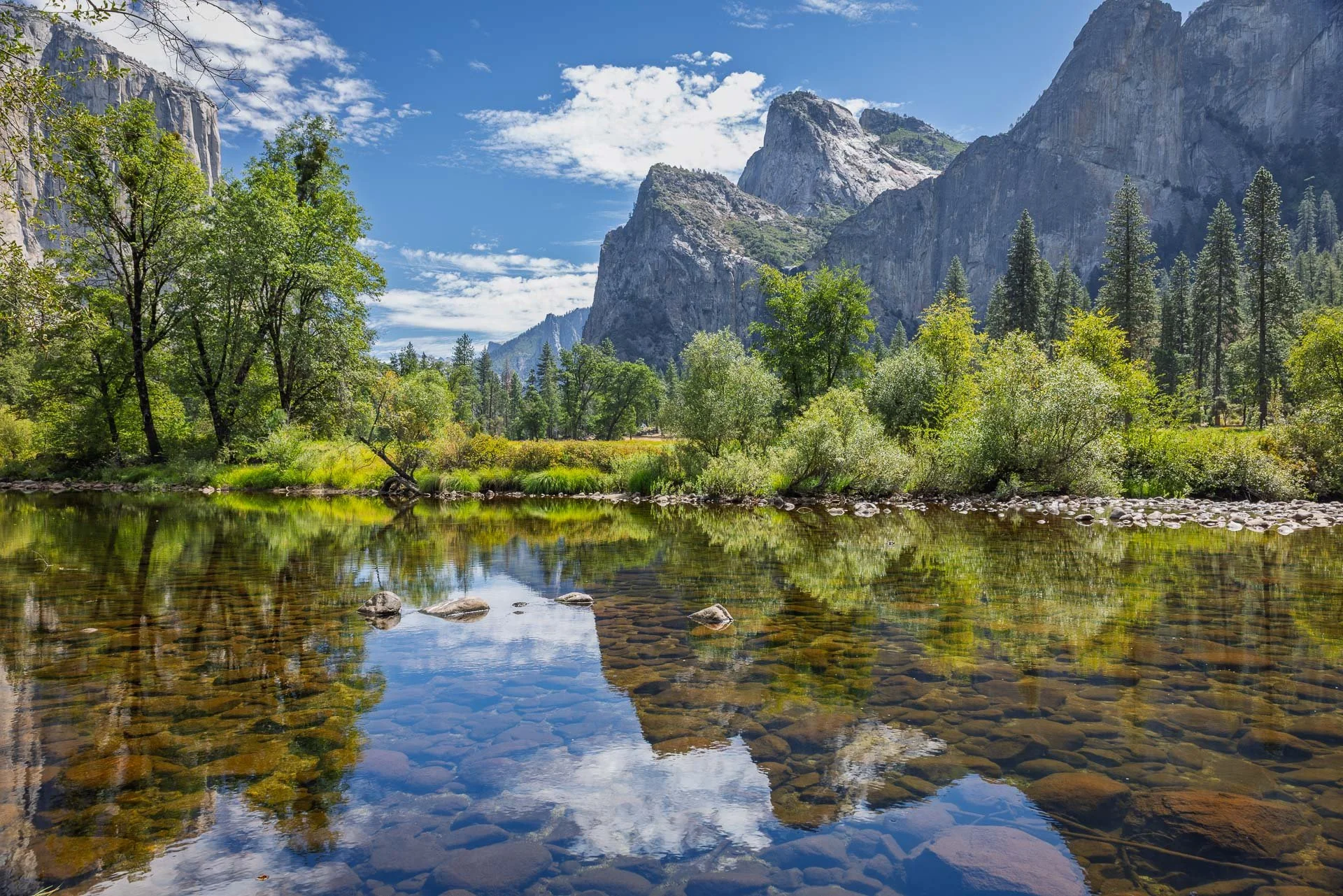 View of Yosemite Valley from "Valley View." Half Dome on the right in back.
