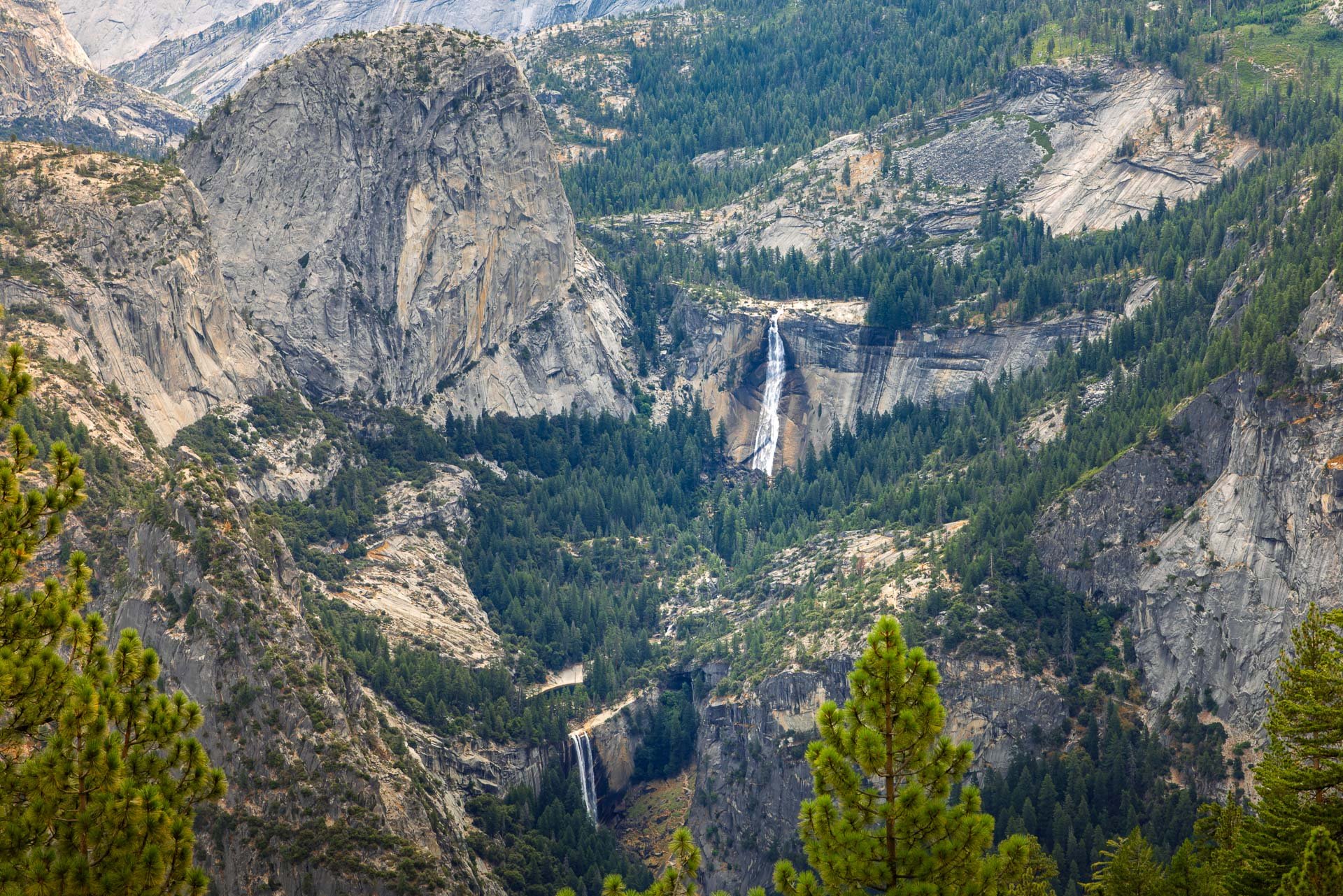 From Glacier Point. Nevada Falls in back and Vernal Falls lower right.