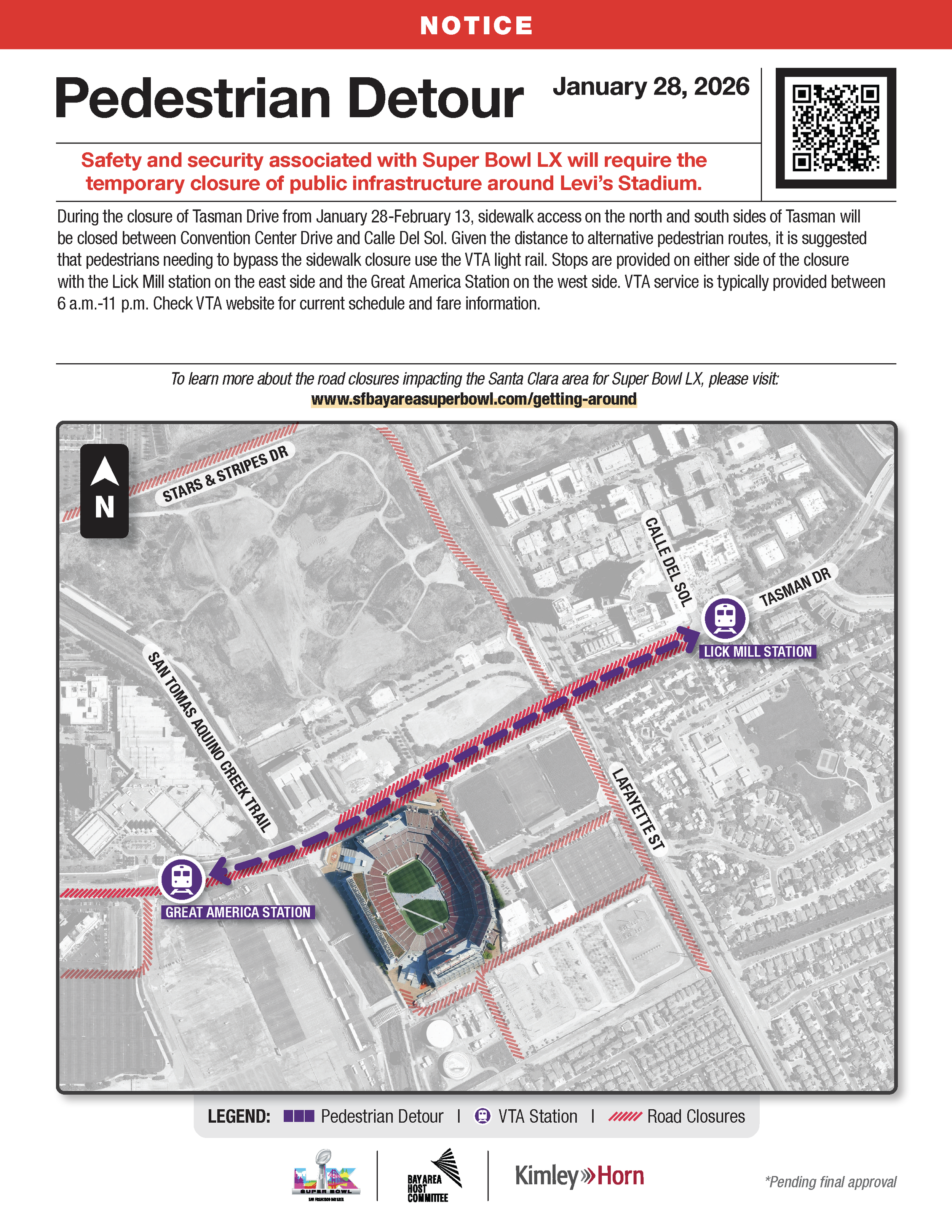 Santa Clara Pedestrian Detour for Super Bowl LX Jan 28-Feb13