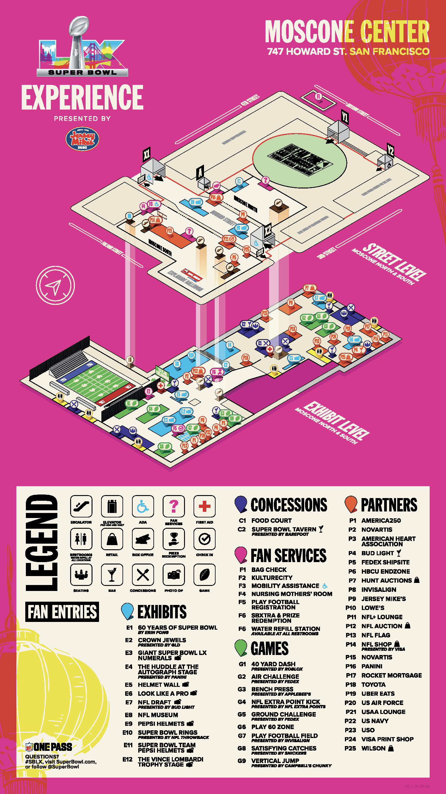Map of Moscone Center for Super Bowl Experience