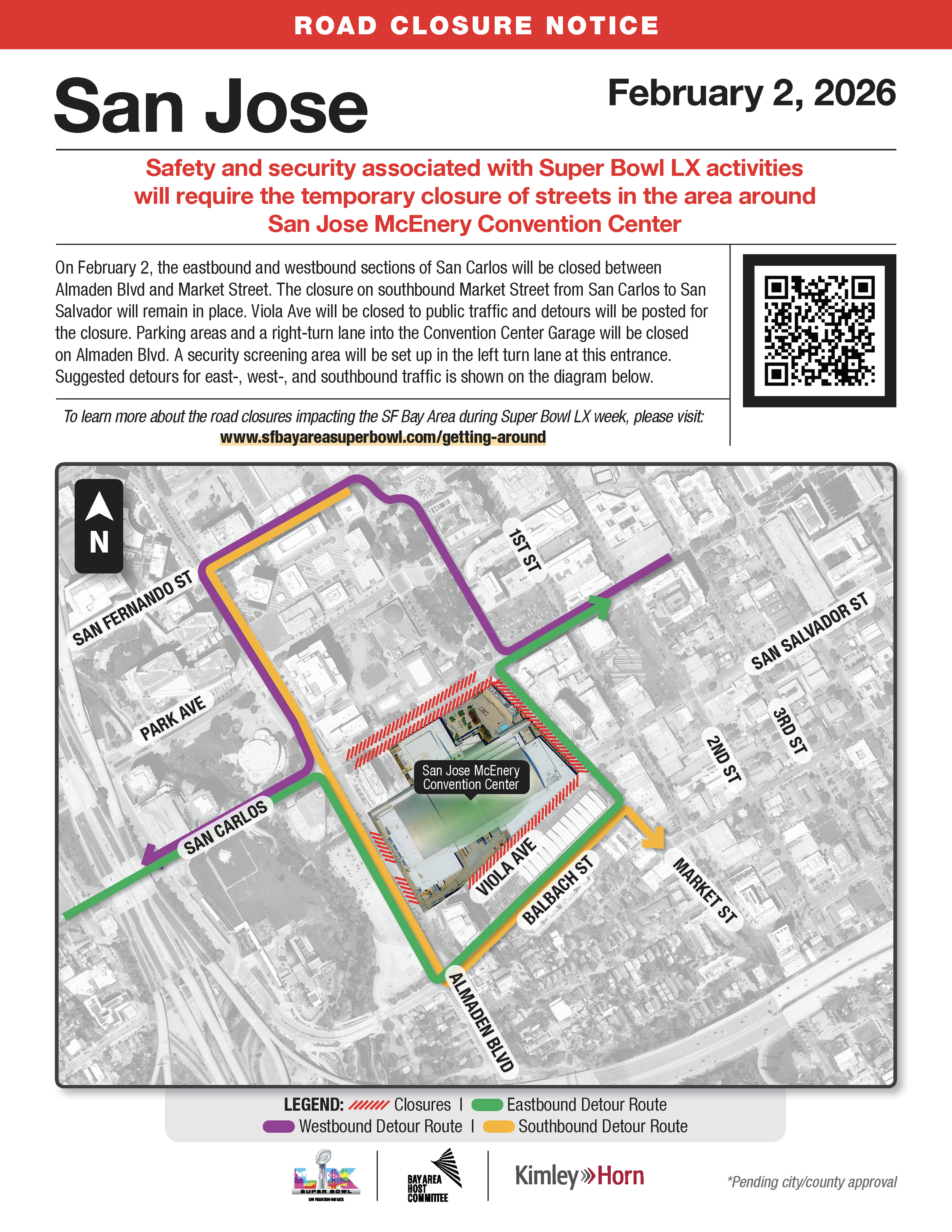 Map of Road Closures On February 2nd around McEnery Convention Center