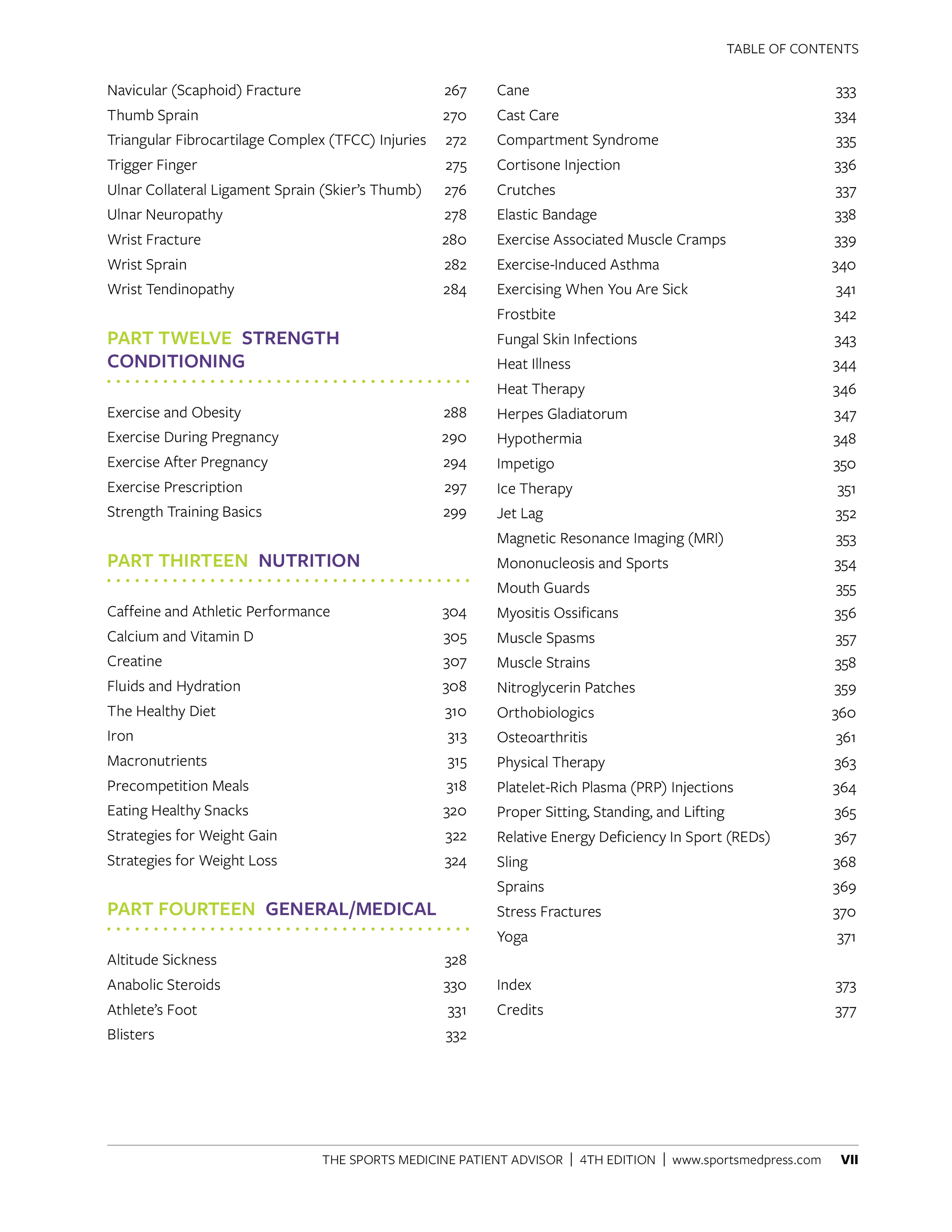 Table of Contents page 2 with Parts Six through Eleven