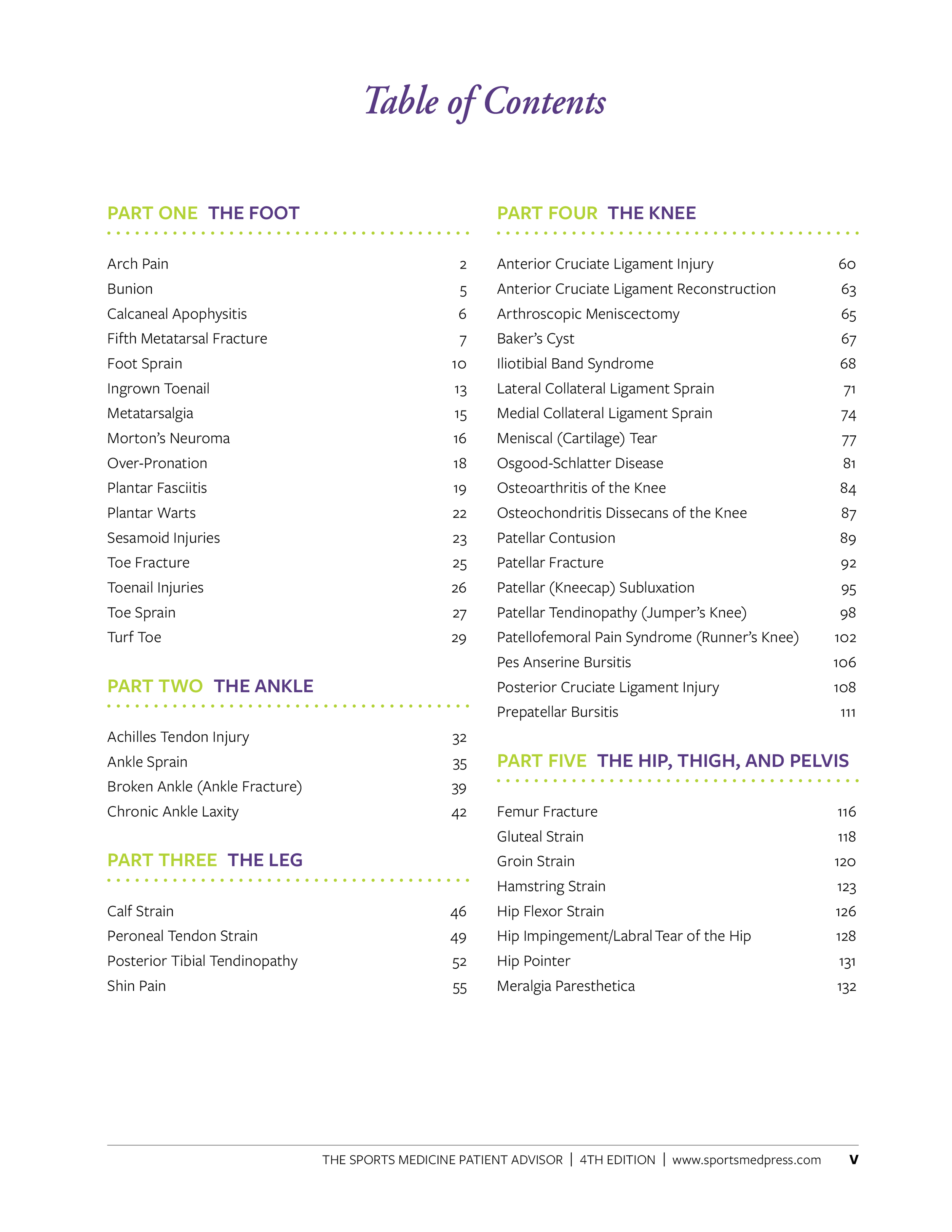 Table of Contents page 1 with Parts One through Five 