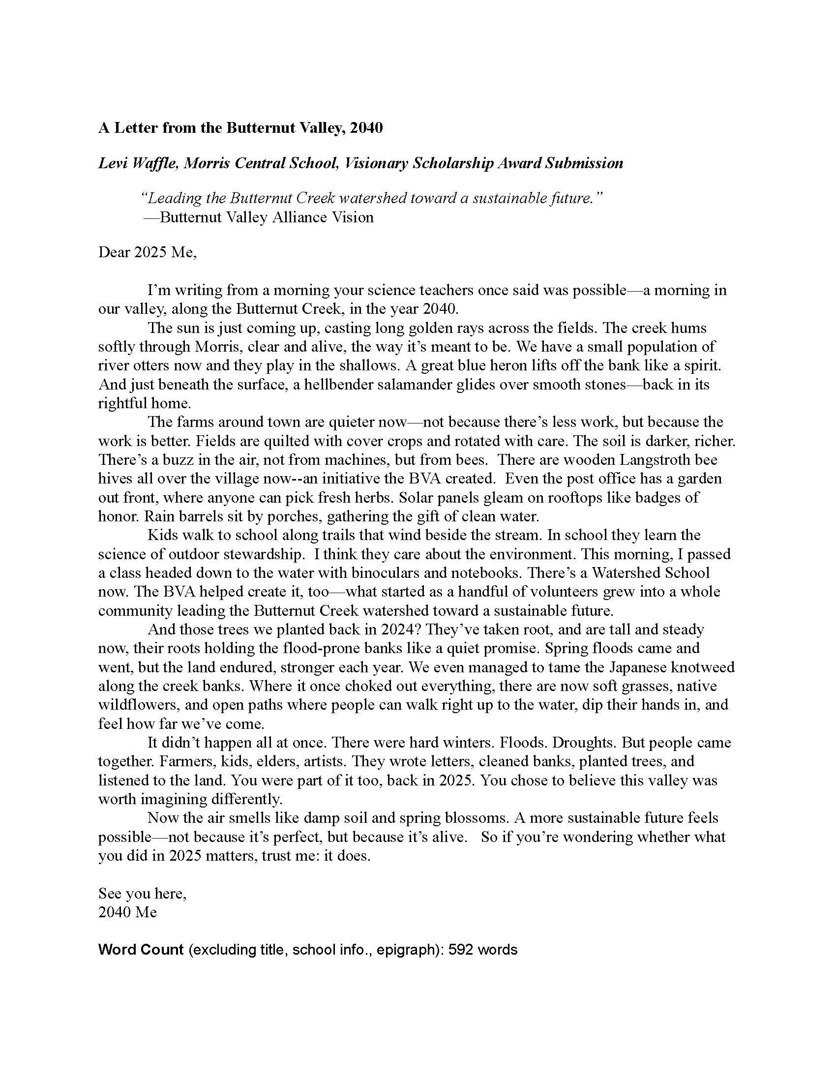 2025 Recipient: Levi Waffle, Morris Central School