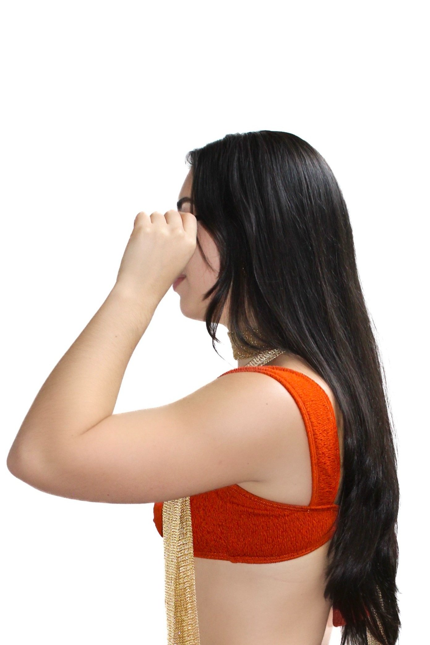 Side view of Meena Swims Golden Era Top showing textured fabric and flattering silhouette