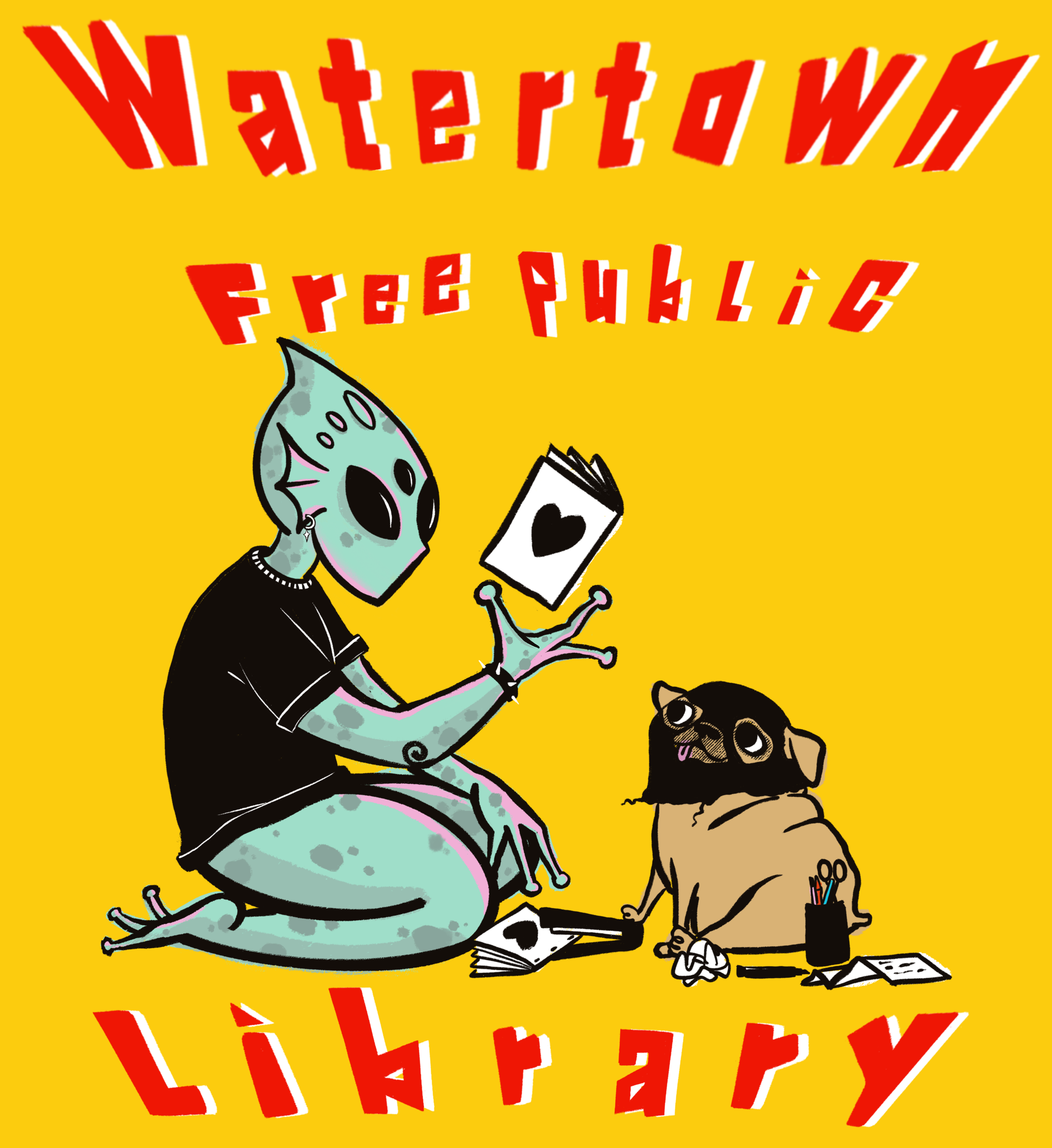 Digital illustration for the Watertown Free Public Library Zine Fest 2023.