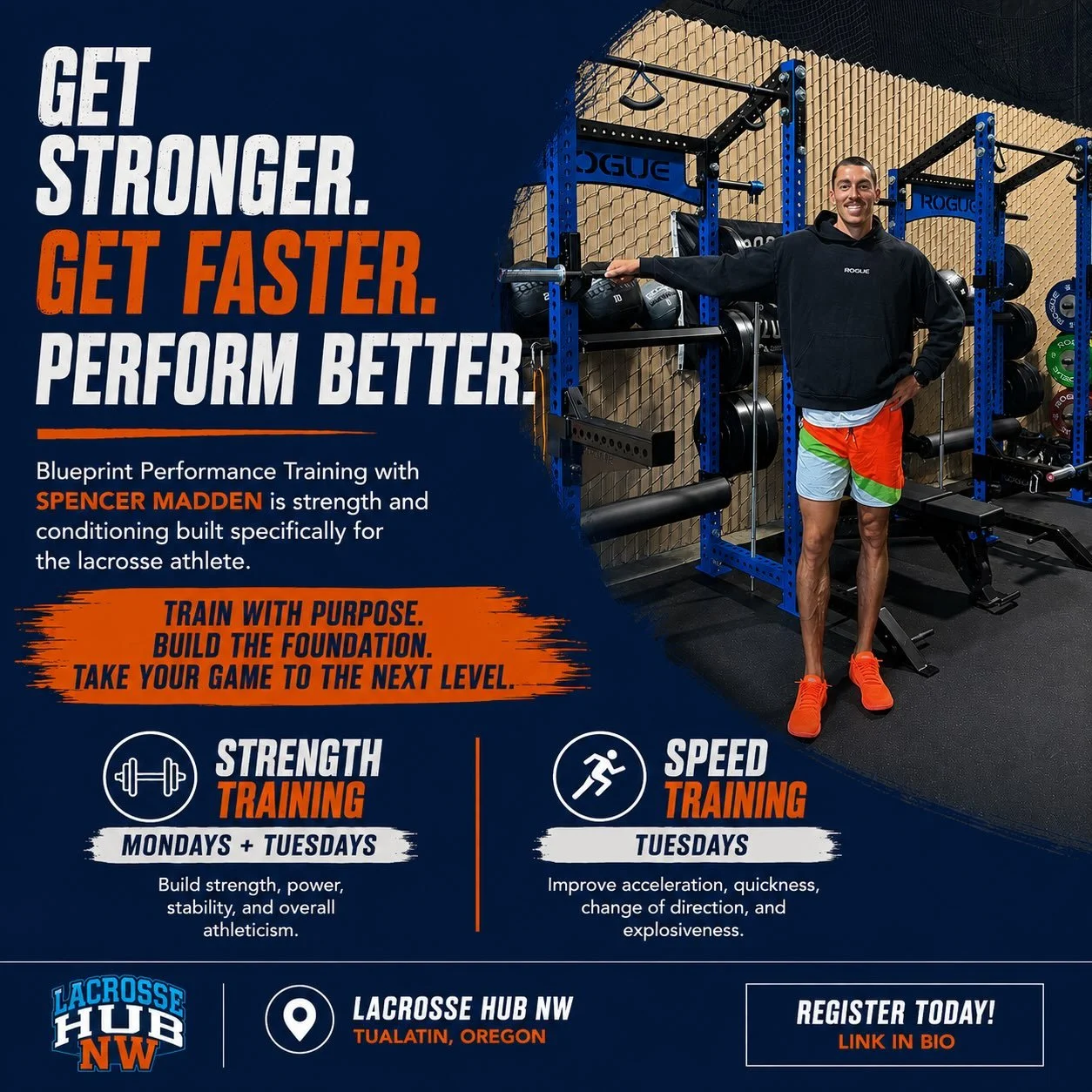GET STRONGER. GET FASTER. PERFORM BETTER.

We&rsquo;re excited to have Spencer Madden&rsquo;s Blueprint Performance Training at the Lacrosse Hub!

This is strength and conditioning built specifically for the lacrosse athlete. Spencer&rsquo;s training