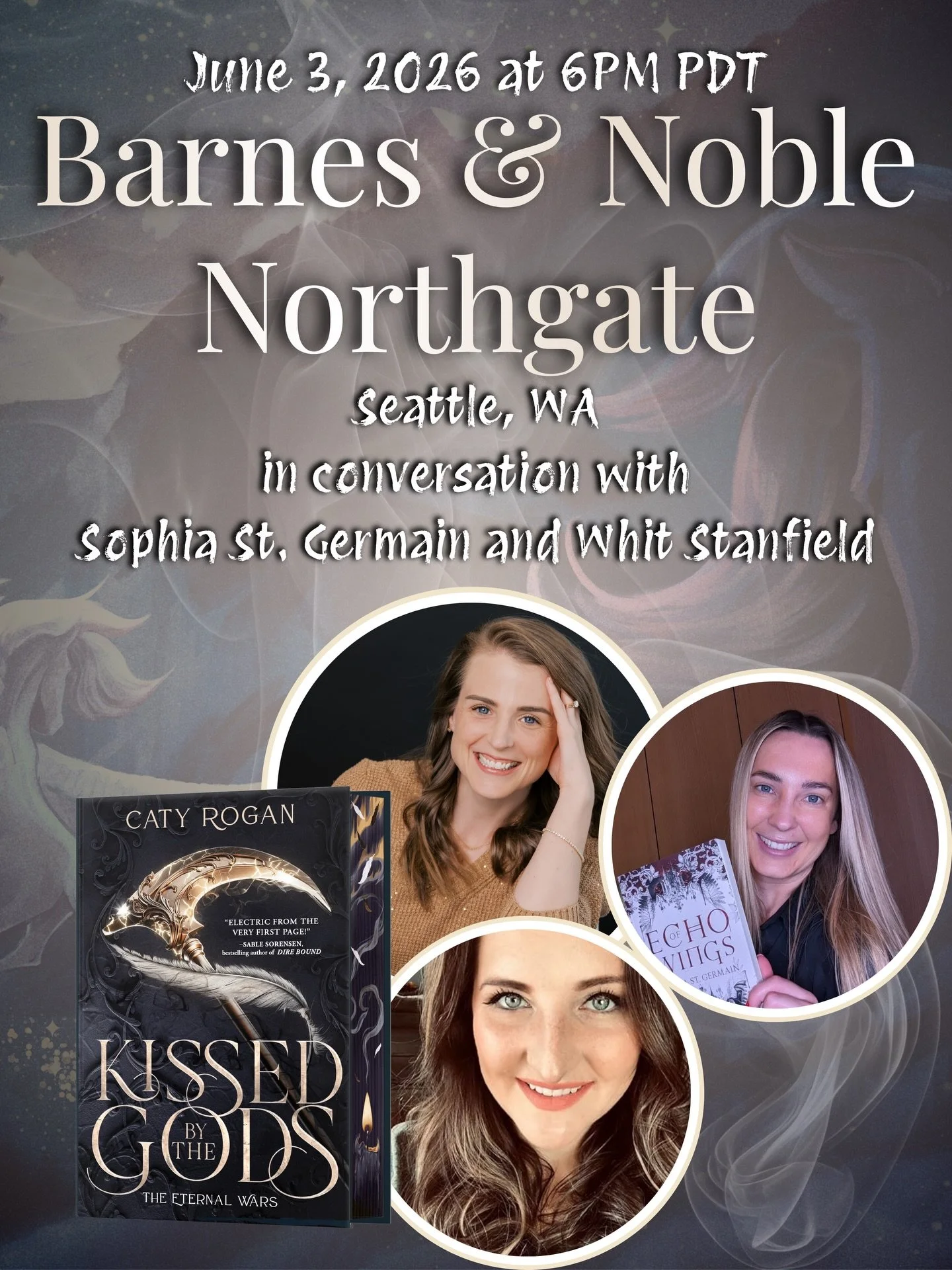 Grab your tickets before they&rsquo;re gone!

I&rsquo;m so excited to be joining @sophiastgermain_author and @whitstanfieldauthor on tour in Seattle, WA! We&rsquo;ll be at the @bnnorthgate at 6pm PDT and so excited to chat all things Eternal Wars 🖤
