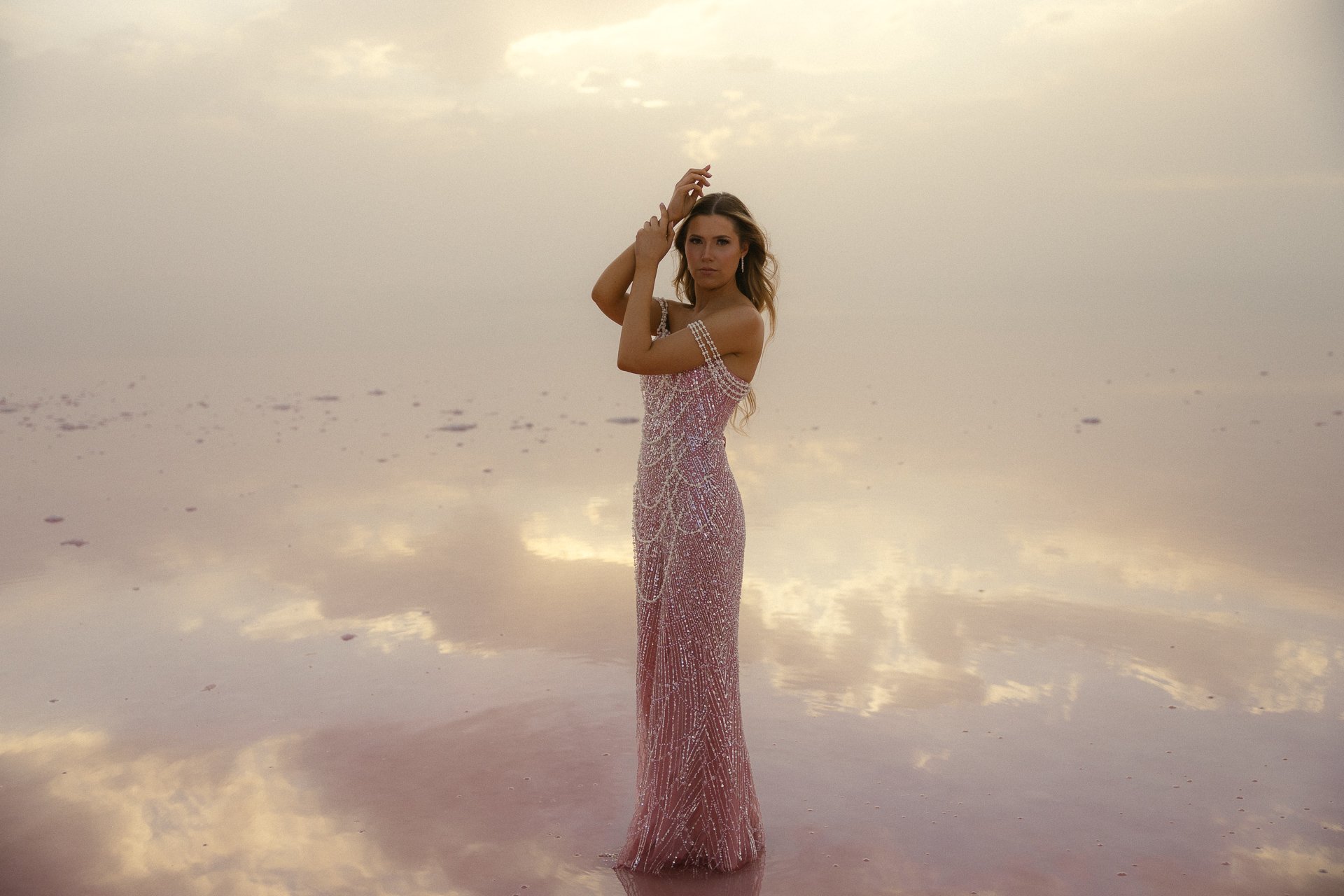 pink lake photoshoot 