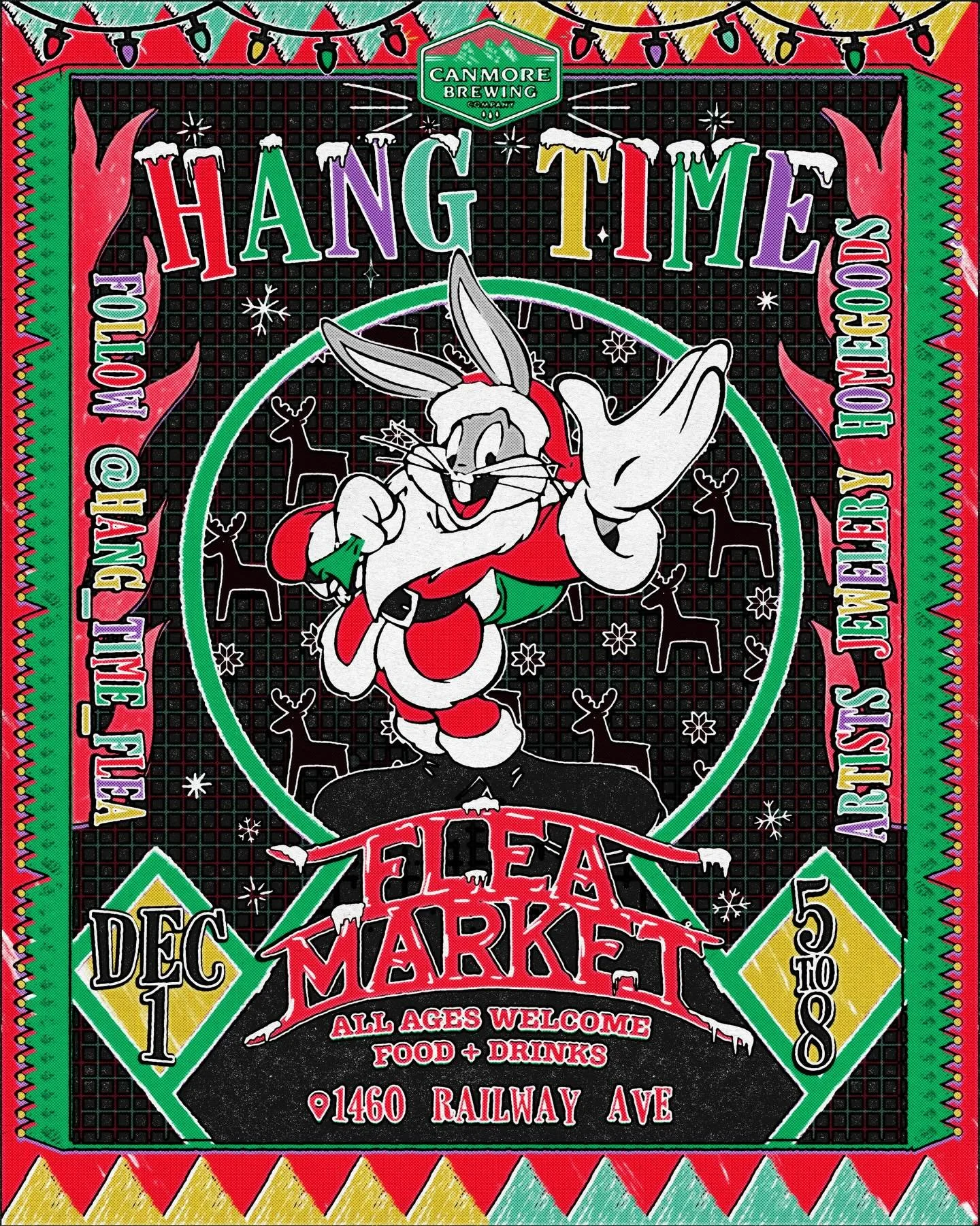 The Holiday Hangtime Flea returns December 1st at Canmore Brewing!
Featuring a hand selected group of local vendors across vintage fashion, jewelry, art, and handcrafted homegoods.
Join us from 5&ndash;8PM for an evening of community, creativity, and