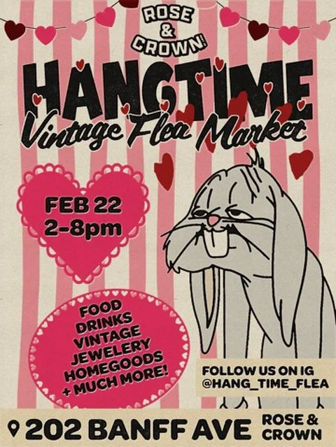 Hangtime &bull; Rose &amp; Crown 
Feb 22 &bull; 2&ndash;8pm &bull; 202 Banff Ave

Vintage, Y2K gems, streetwear, jewellery, homegoods

Get the drinks flowing on a Sunday night in Banff.

@hang_time_flea X @roseandcrownbanff 

#HangtimeFlea #Banff #Vi
