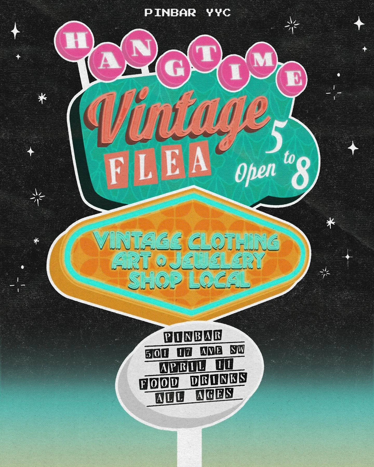 Calgary&hellip; it&rsquo;s been over 3 years.

Hangtime is finally back! And we&rsquo;re not easing into it.

This is the return.

One night at Pinbar packed with the city&rsquo;s best vintage, rare pieces, art, jewelry, and vendors who don&rsquo;t m