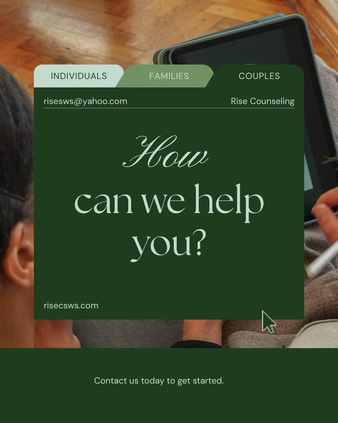 We provide support for individuals, couples, and families through life challenges. From stress management to deeper healing, our team has the resources to help you. 

Visit our website to learn more: www.risecsws.com.