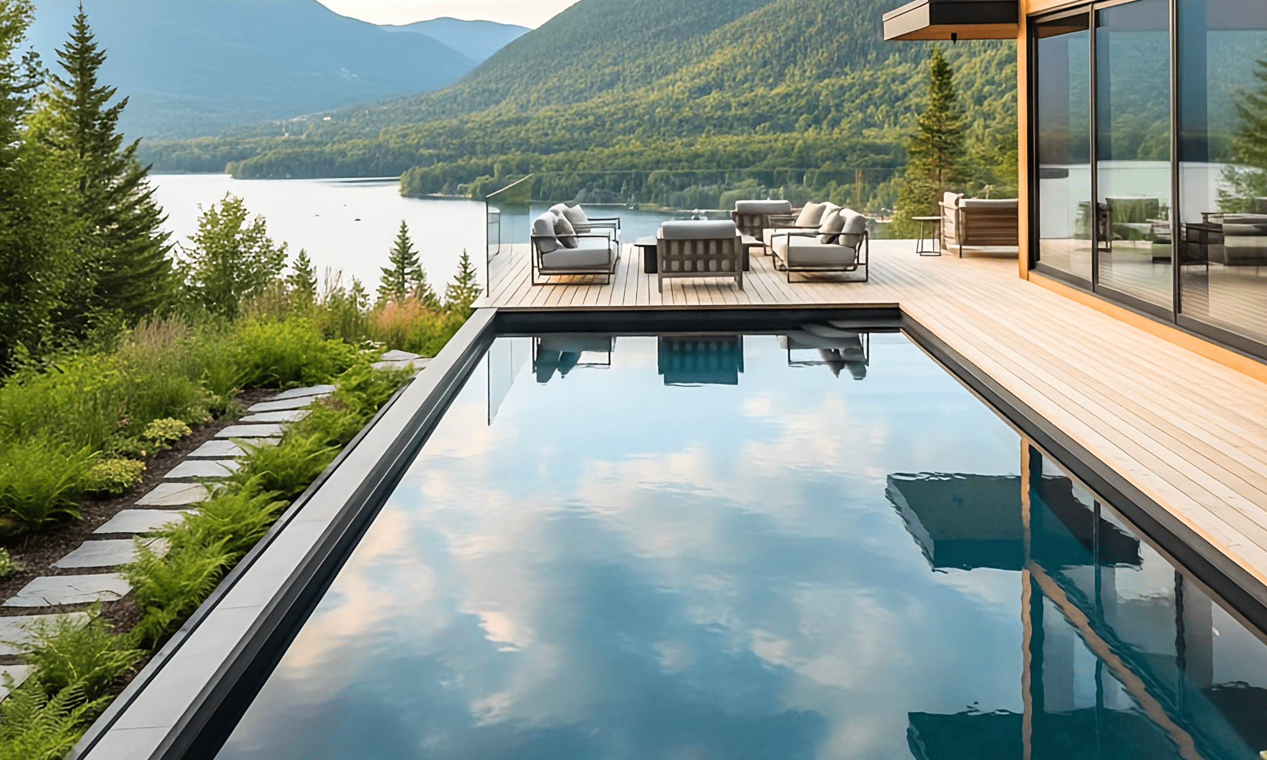 Maison luxueuse bord de l'eau et montagnes