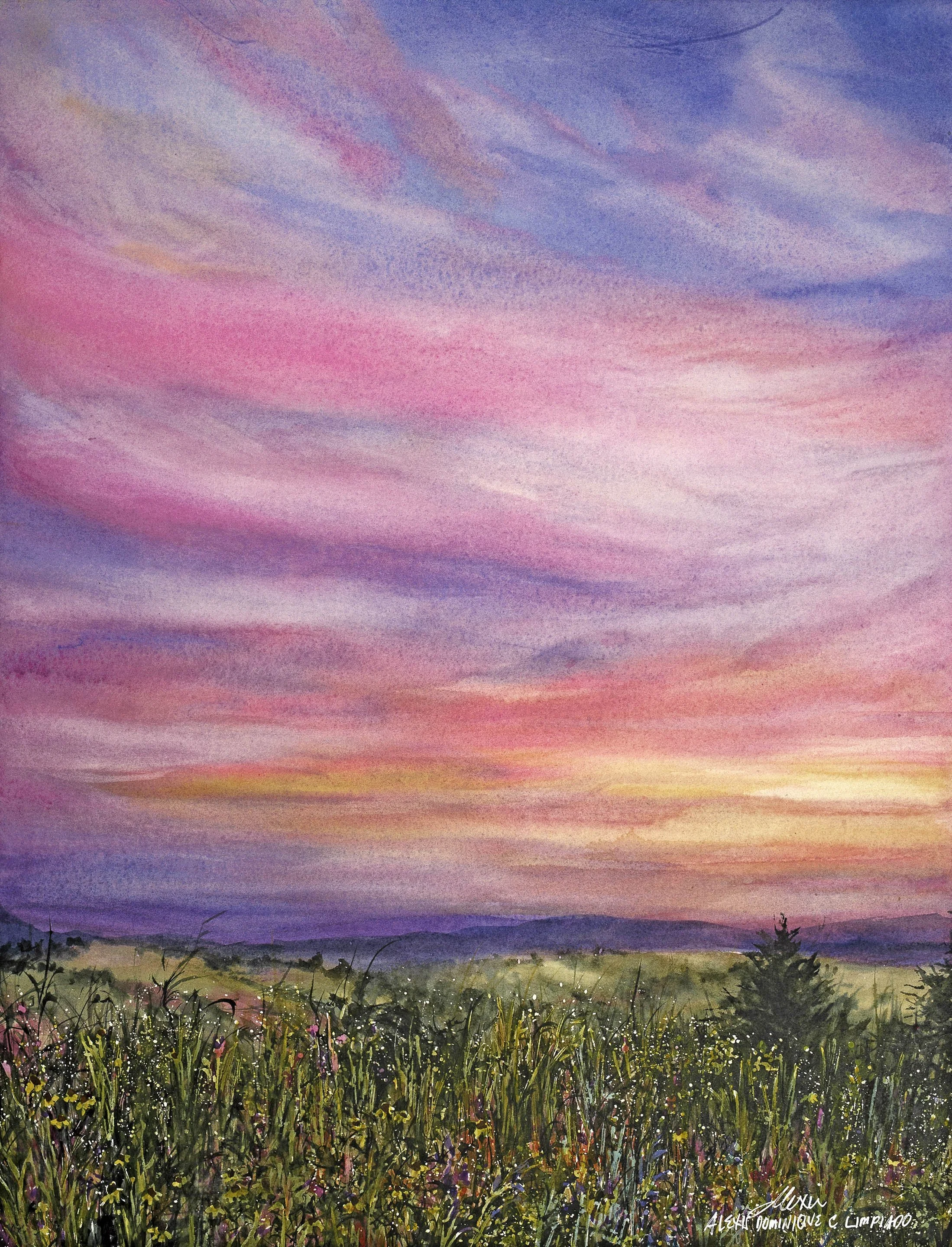 In Midst Of Vast Skies & Wildflower-Museum Quality Print