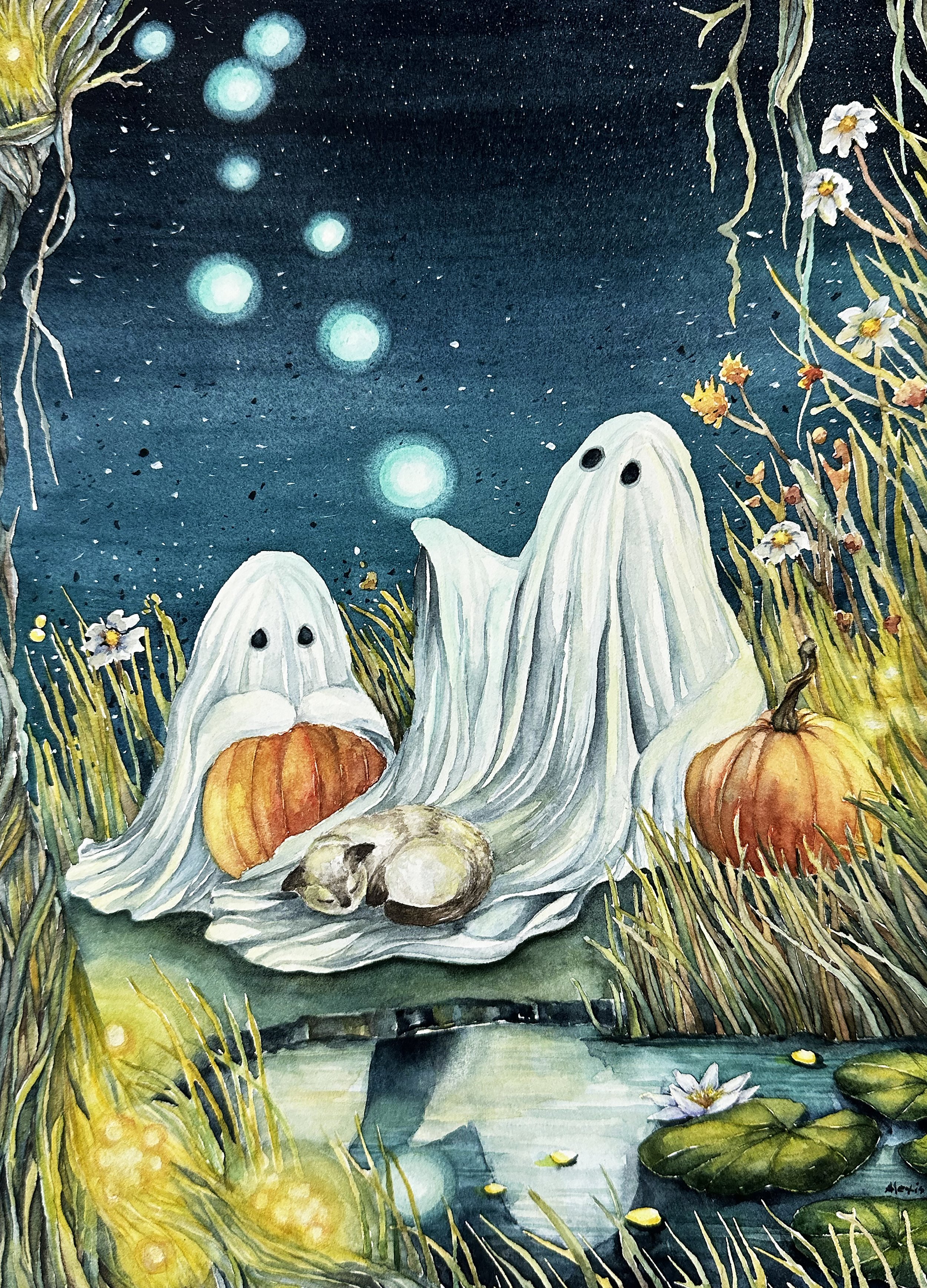 Chill Ghost with a Sleepy Cat