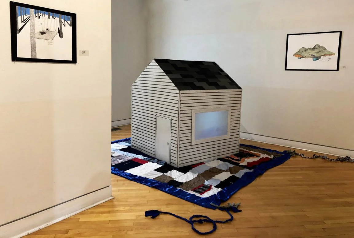 Hammock House | Sculpture on a 12'x12' quilt made with family clothing.