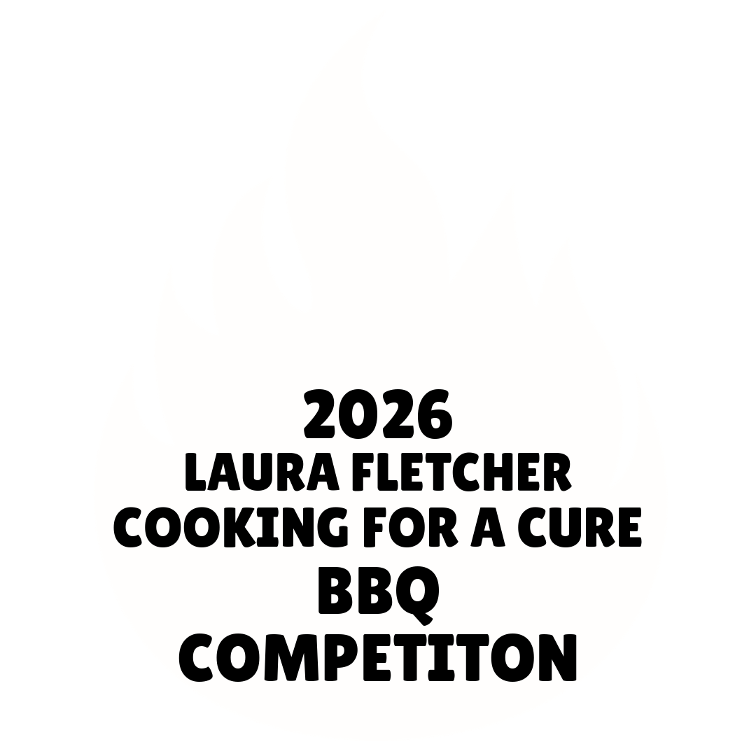 Logo for the 2026 Laura Fletcher Cooking for a Cure BBQ Competition featuring a stylized flame with the event details inside.