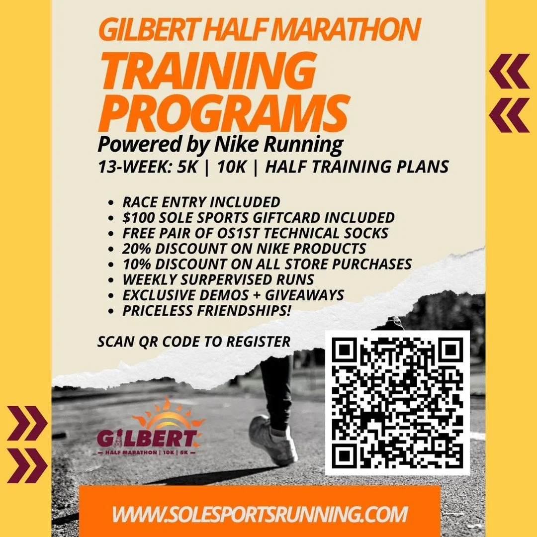 π‍ Ready to crush your running goals? Join us for the 2025 Gilbert Half Marathon #TrainingProgram in partnership with Sole Sports and powered by #NikeRunning!
Mark your calendars for our Kickoff Party THIS SATURDAY, August 30! π
This is your