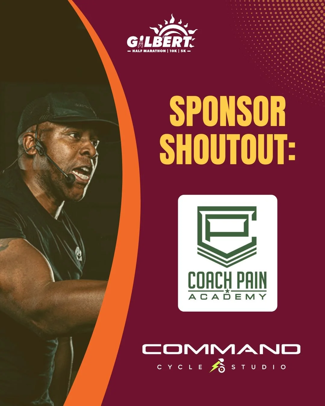 #SponsorShoutout: Coach Pain Academy & Command Cycle Studio 💥🚴
We’re fired up to have Coach Pain Academy and Command Cycle Studio joining us as finish line sponsors at the #GilbertHalfMarathon!
Coach Pain Academy delivers transformative