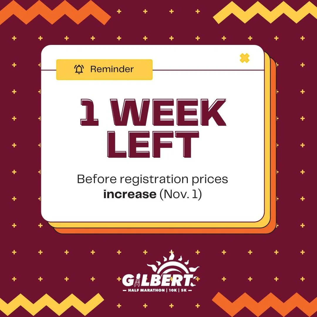 ⚠️ One Week Left to Save &ndash; Final Price Increase! ⚠️

Race day is right around the corner, and this is your last chance to register before prices go up on November 1st (for the last time)! Don&rsquo;t wait until the last minute to secure your sp