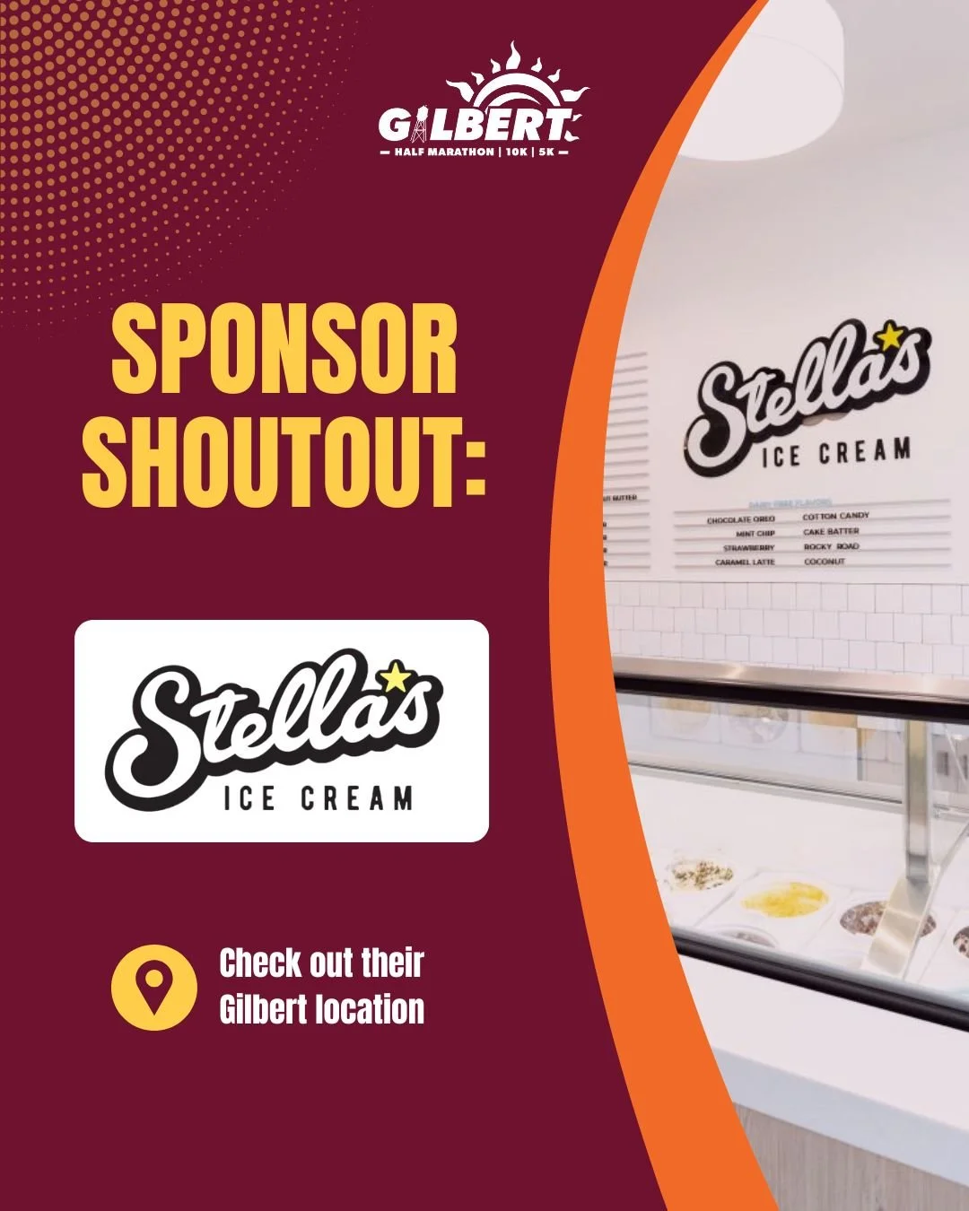 #SponsorShoutout: Stella&rsquo;s Ice Cream 🍦

We&rsquo;re thrilled to welcome Stella's Ice Cream - Gilbert, Arizona as a finish line sponsor at the #GilbertHalfMarathon.

Known for their small-batch, handcrafted flavors and fresh-baked desserts, Ste