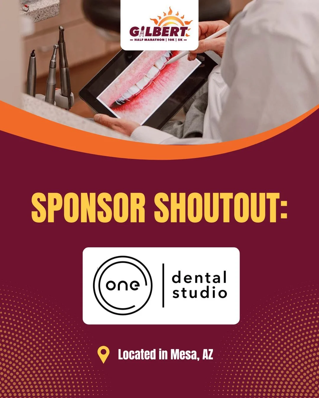 #SponsorShoutout: One Dental Studio 😁✨

We&rsquo;re excited to welcome One Dental Studio as a sponsor of the #GilbertHalfMarathon, #Gilbert10k, and #Gilbert5k!

Located in Mesa, One Dental Studio is redefining the dental experience. Led by Dr. Broad