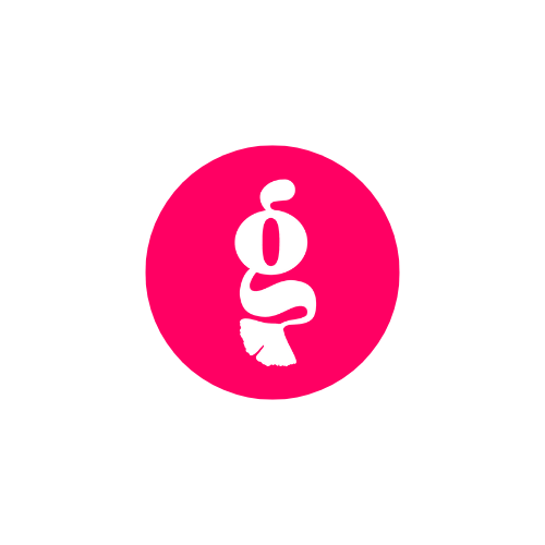 Pink logo with a stylized white letter 'g' inside a pink circle.